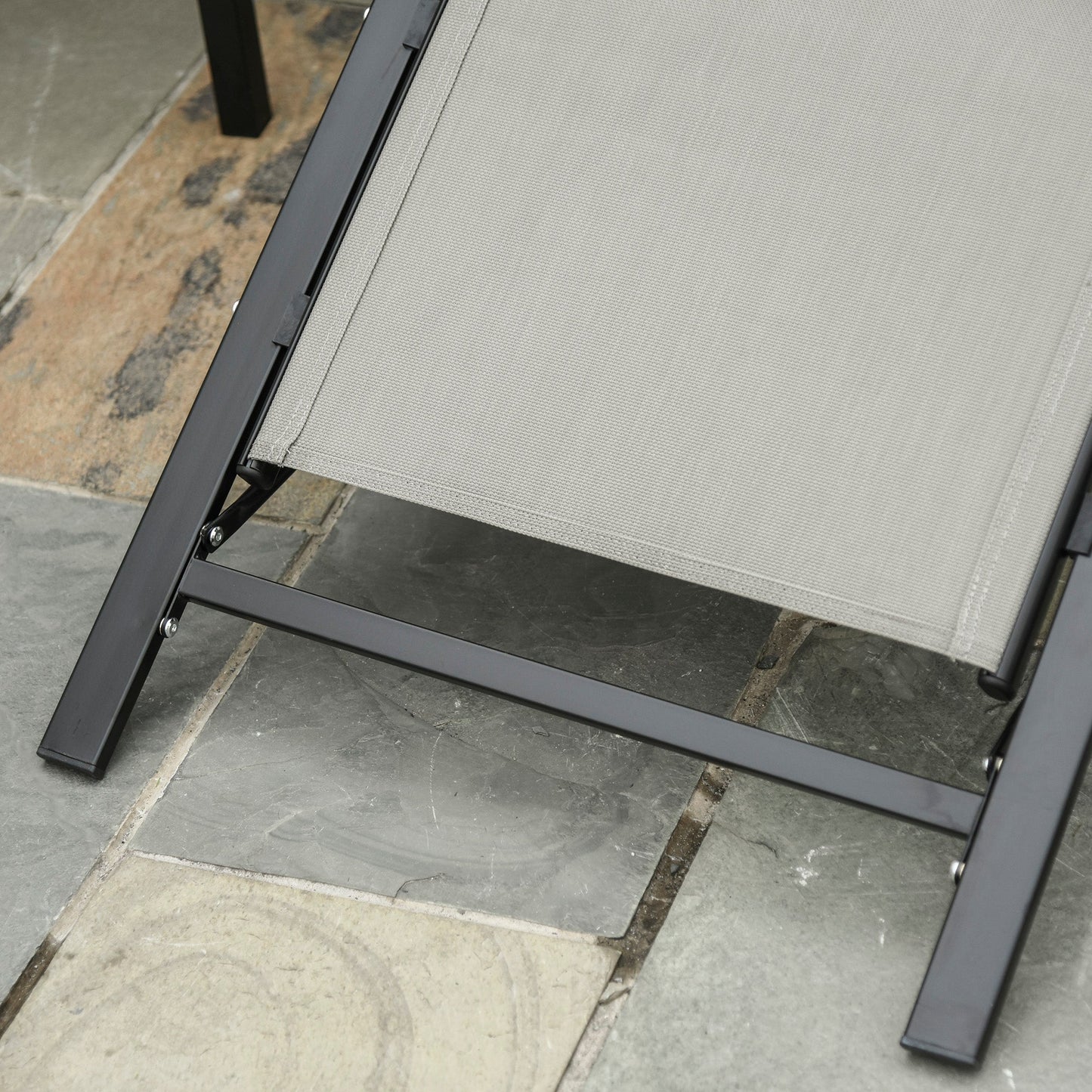 3 Pieces Sun Lounger Chair Set, Metal Frame Garden Outdoor Sunbathing Chair with Side Table and Armrest, Grey