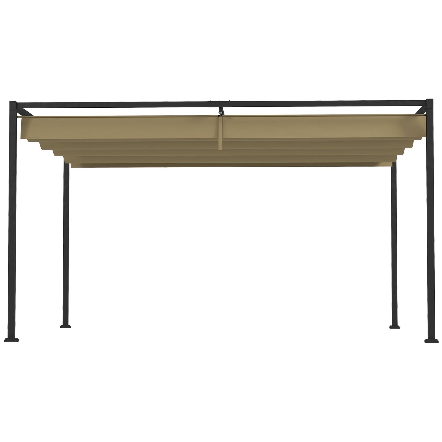 4 x 3(m) Metal Outdoor Pergola with Retractable Roof, Outdoor Gazebo Canopy Shelter with Drainage Holes for Garden, Patio, Lawn, Khaki