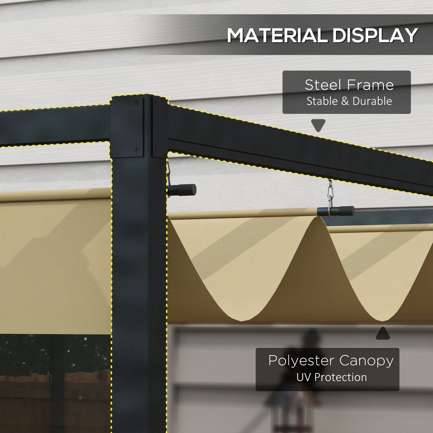4 x 3(m) Metal Outdoor Pergola with Retractable Roof, Outdoor Gazebo Canopy Shelter with Drainage Holes for Garden, Patio, Lawn, Khaki