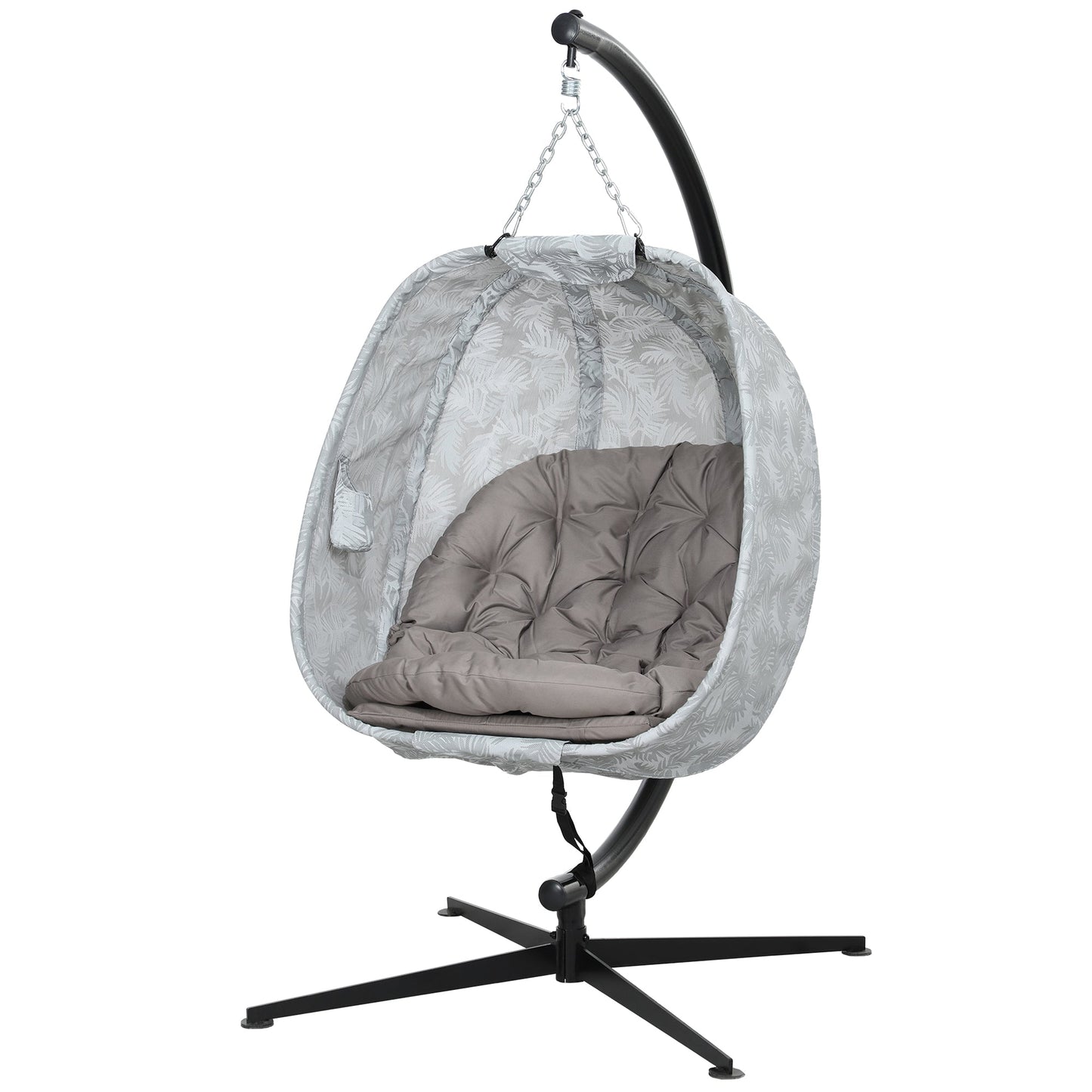Hanging Egg Chair Outdoor Indoor Garden Swing Chair with Folding Basket, Garden Hanging Chair with Stand, Thickened Cushion, Cup Holder for Patio, Balcony, Sand Brown