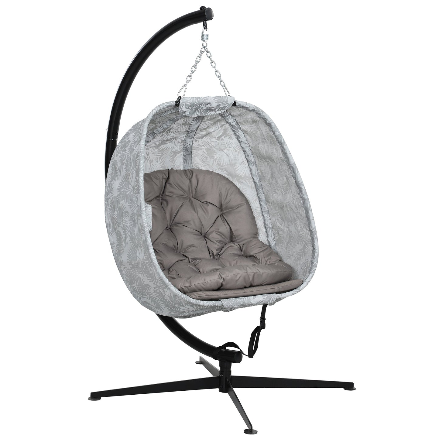 Hanging Egg Chair Outdoor Indoor Garden Swing Chair with Folding Basket, Garden Hanging Chair with Stand, Thickened Cushion, Cup Holder for Patio, Balcony, Sand Brown
