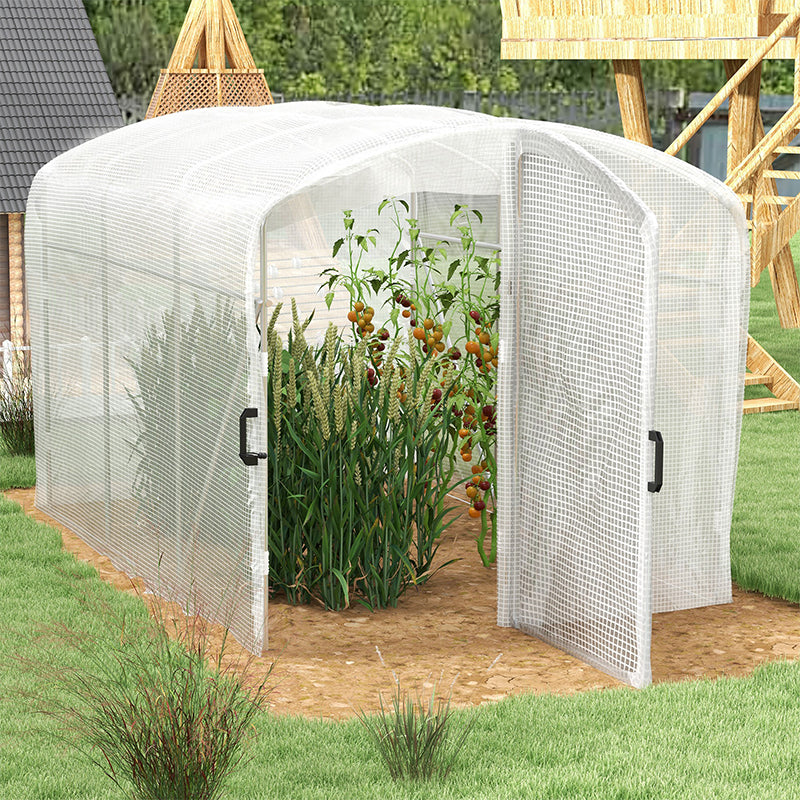 3 x 2 x 2m Polytunnel Greenhouse with Hinged Door, Walk-in Grow House Tent with UV-resistant PE Cover, Galvanised Steel Frame, Clamps, White
