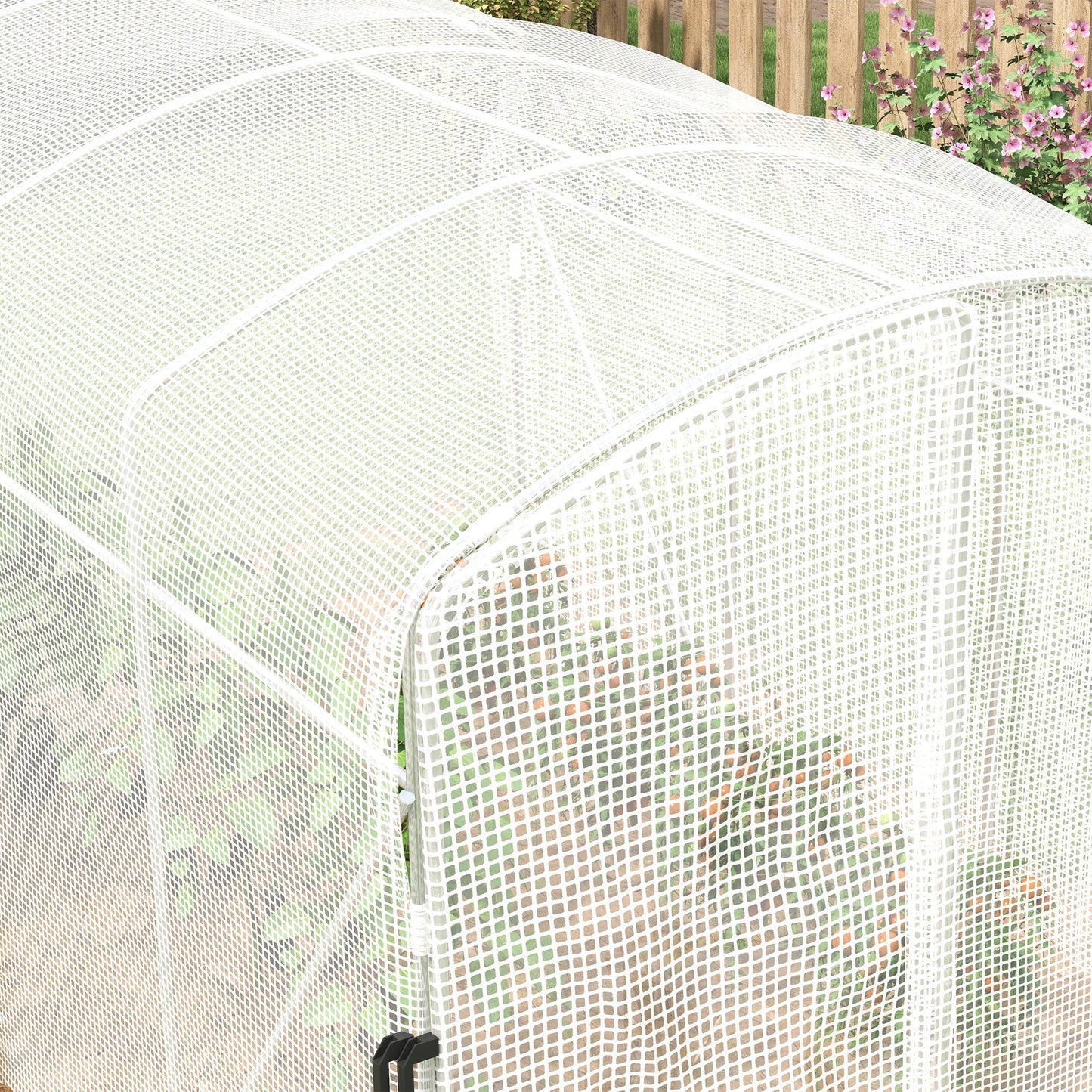 3 x 2 x 2m Polytunnel Greenhouse with Hinged Door, Walk-in Grow House Tent with UV-resistant PE Cover, Galvanised Steel Frame, Clamps, White