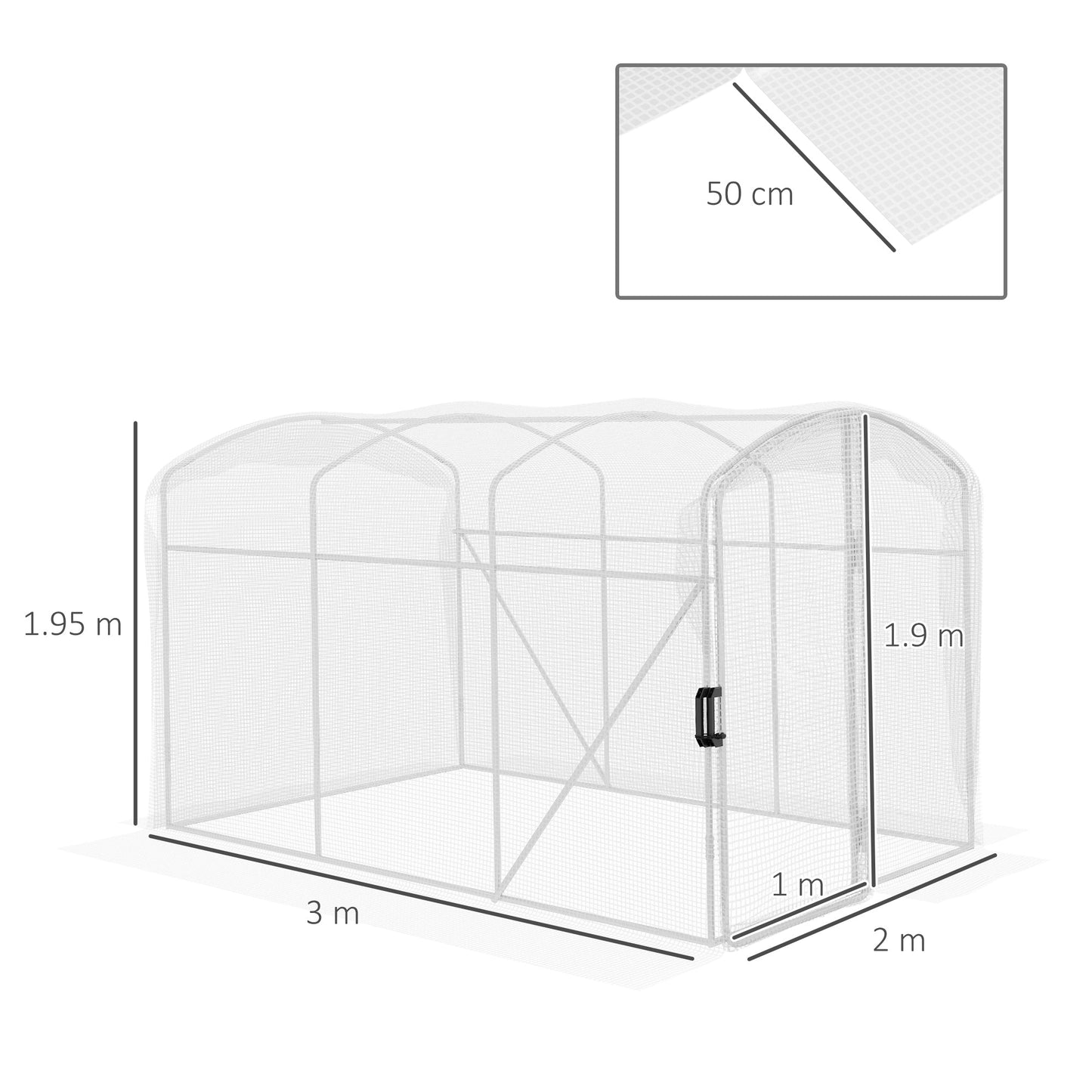 3 x 2 x 2m Polytunnel Greenhouse with Hinged Door, Walk-in Grow House Tent with UV-resistant PE Cover, Galvanised Steel Frame, Clamps, White