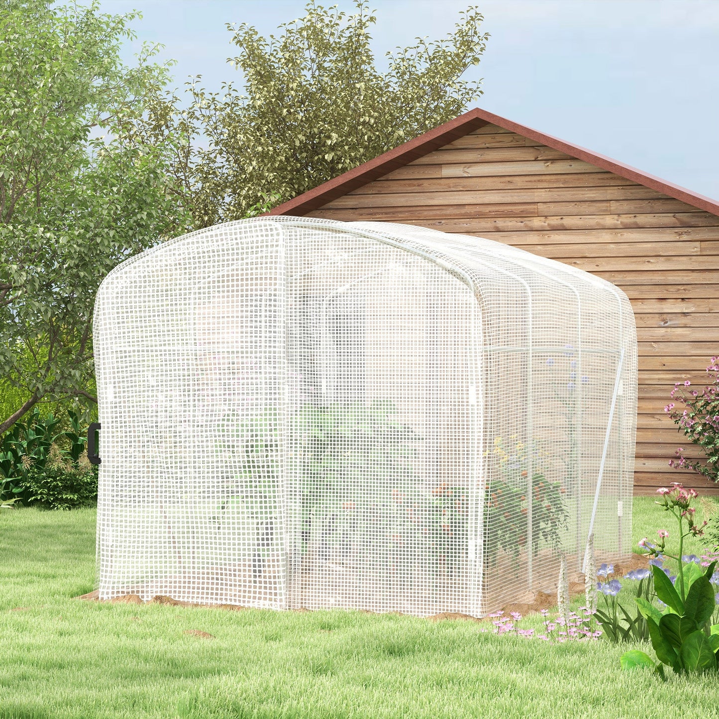 3 x 2 x 2m Polytunnel Greenhouse with Hinged Door, Walk-in Grow House Tent with UV-resistant PE Cover, Galvanised Steel Frame, Clamps, White