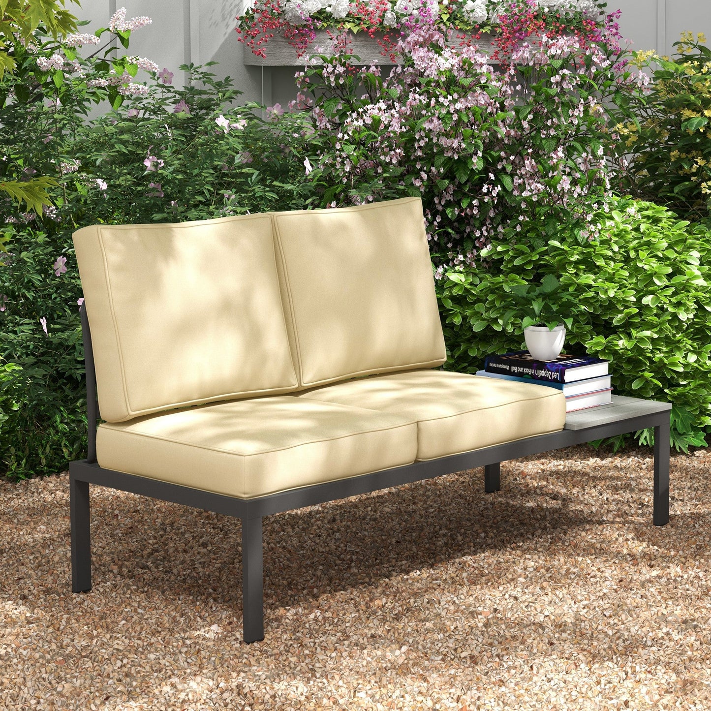 2 Seater Outdoor Seat Cushions, Backrest, Water Repellent Seat Pads for Dining Chair, Swing, Sofa, Beige