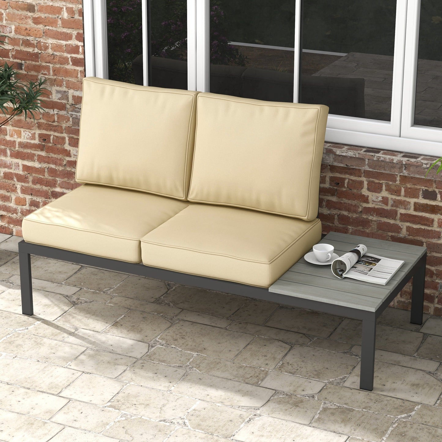 2 Seater Outdoor Seat Cushions, Backrest, Water Repellent Seat Pads for Dining Chair, Swing, Sofa, Beige