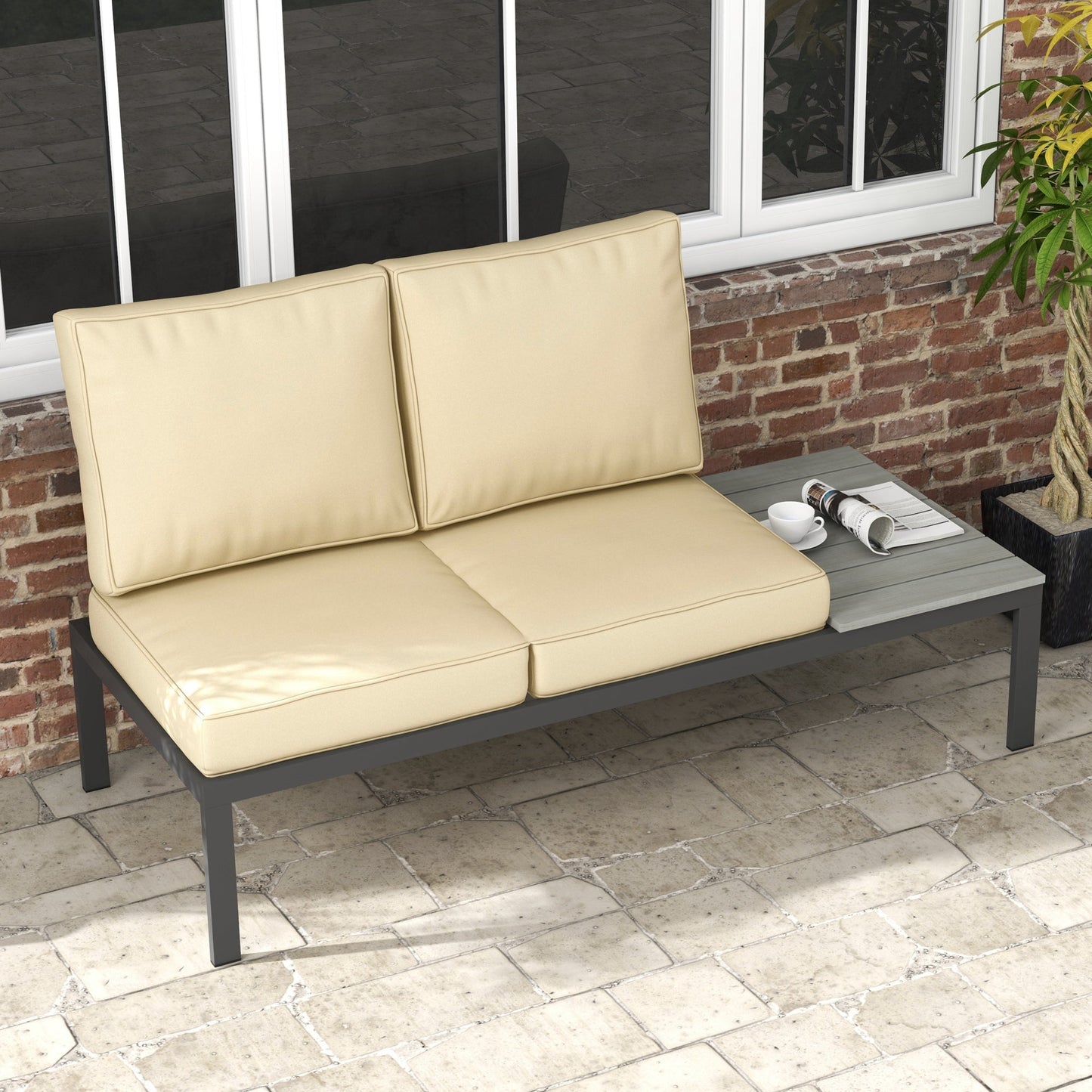 2 Seater Outdoor Seat Cushions, Backrest, Water Repellent Seat Pads for Dining Chair, Swing, Sofa, Beige