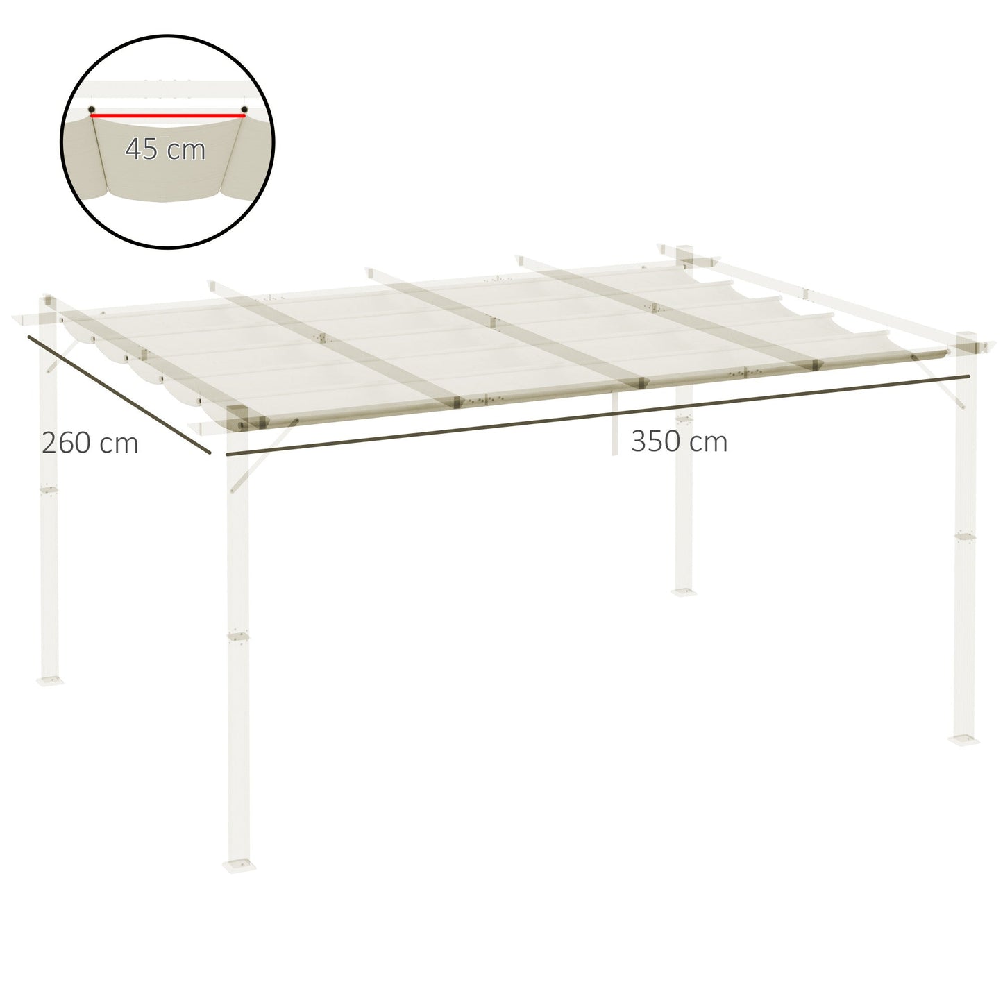Retractable Pergola Shade Cover, Replacement Canopy Fabric for 4 x 3 (m) Pergola, Gazebo Retractable Roof, Cream White