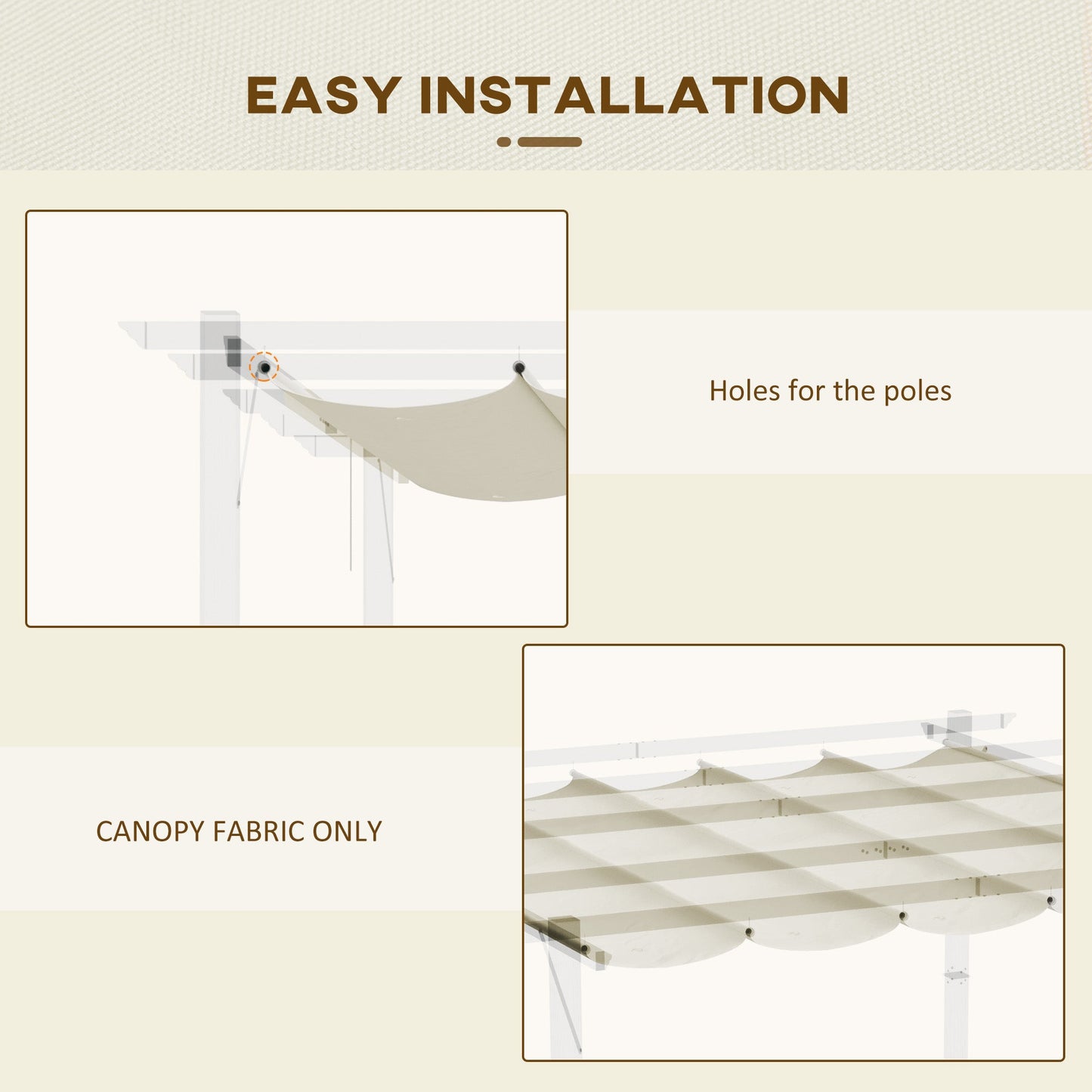 Retractable Pergola Shade Cover, Replacement Canopy Fabric for 4 x 3 (m) Pergola, Gazebo Retractable Roof, Cream White
