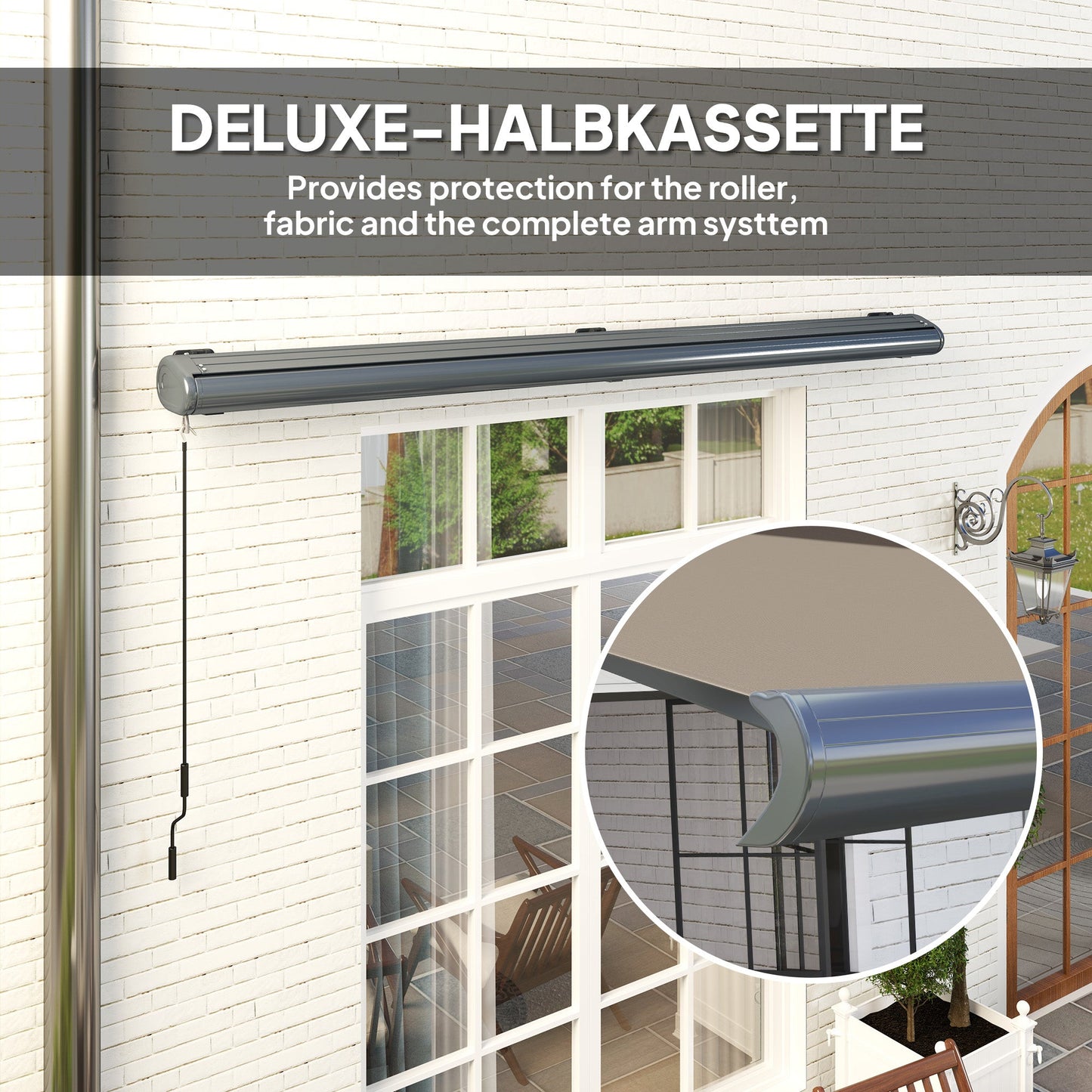 4 x 3(m) Full Cassette Electric Awning with Remote Controller, Aluminium Frame DIY Retractable Garden Awning, UPF50+ Sun Shade Canopy for Deck Door Window, Light Grey