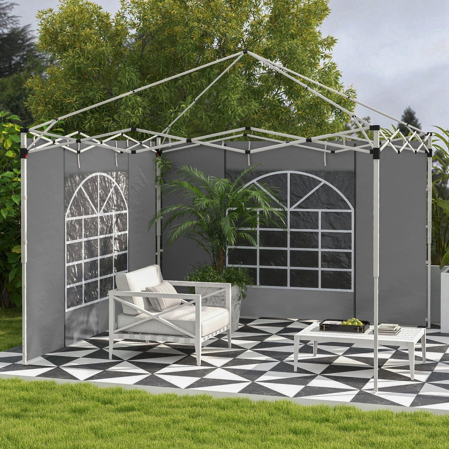Gazebo Side Panels with Windows and Doors, for 3x3(m) or 3x6m Pop Up Gazebo, 2 Pack Sides Replacement, Light Grey