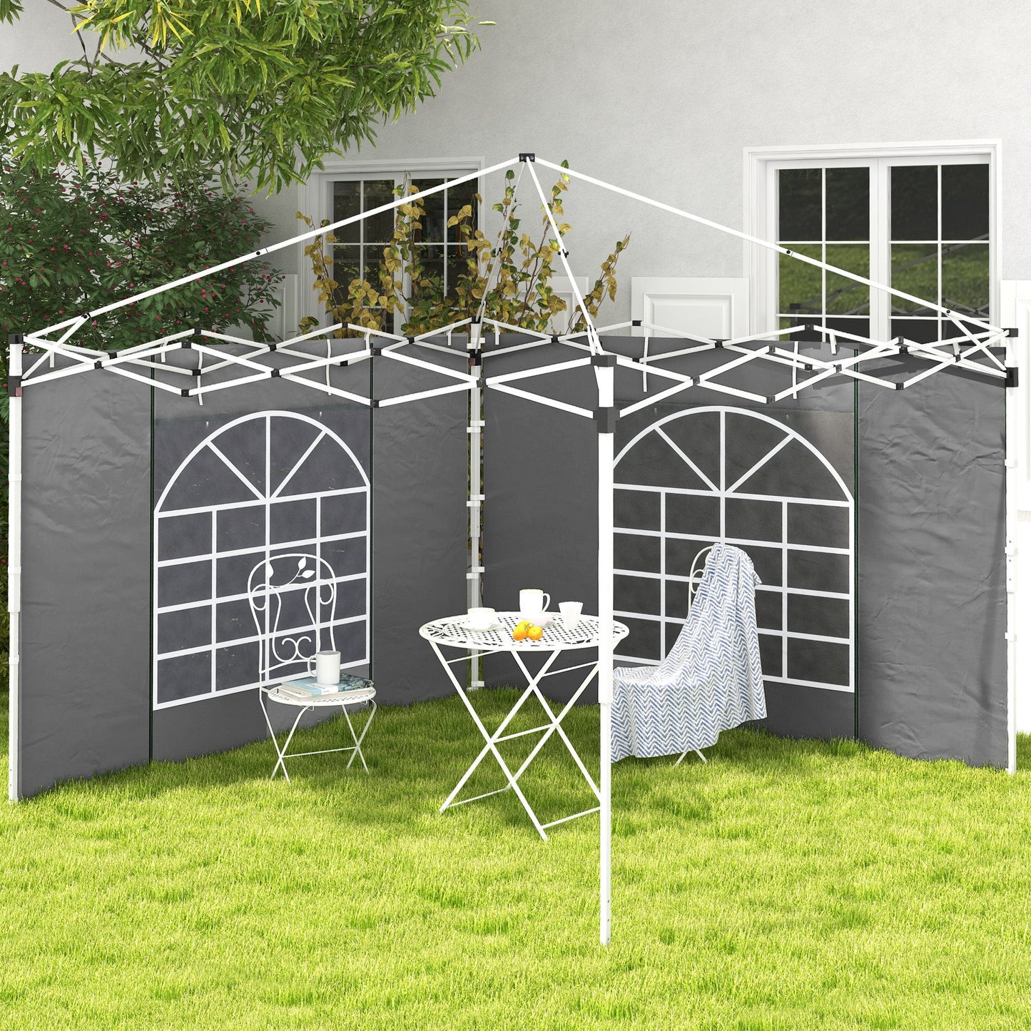 Gazebo Side Panels with Windows and Doors, for 3x3(m) or 3x6m Pop Up Gazebo, 2 Pack Sides Replacement, Light Grey