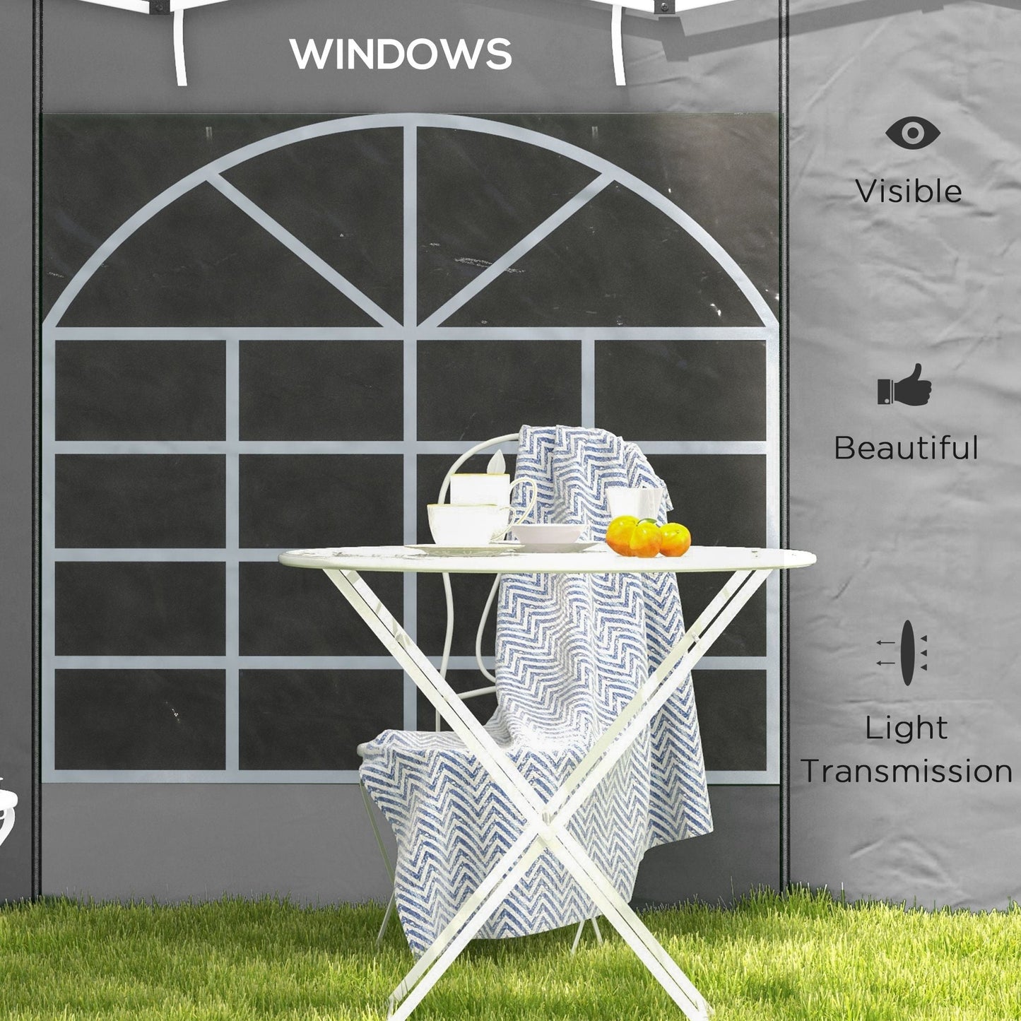 Gazebo Side Panels with Windows and Doors, for 3x3(m) or 3x6m Pop Up Gazebo, 2 Pack Sides Replacement, Light Grey