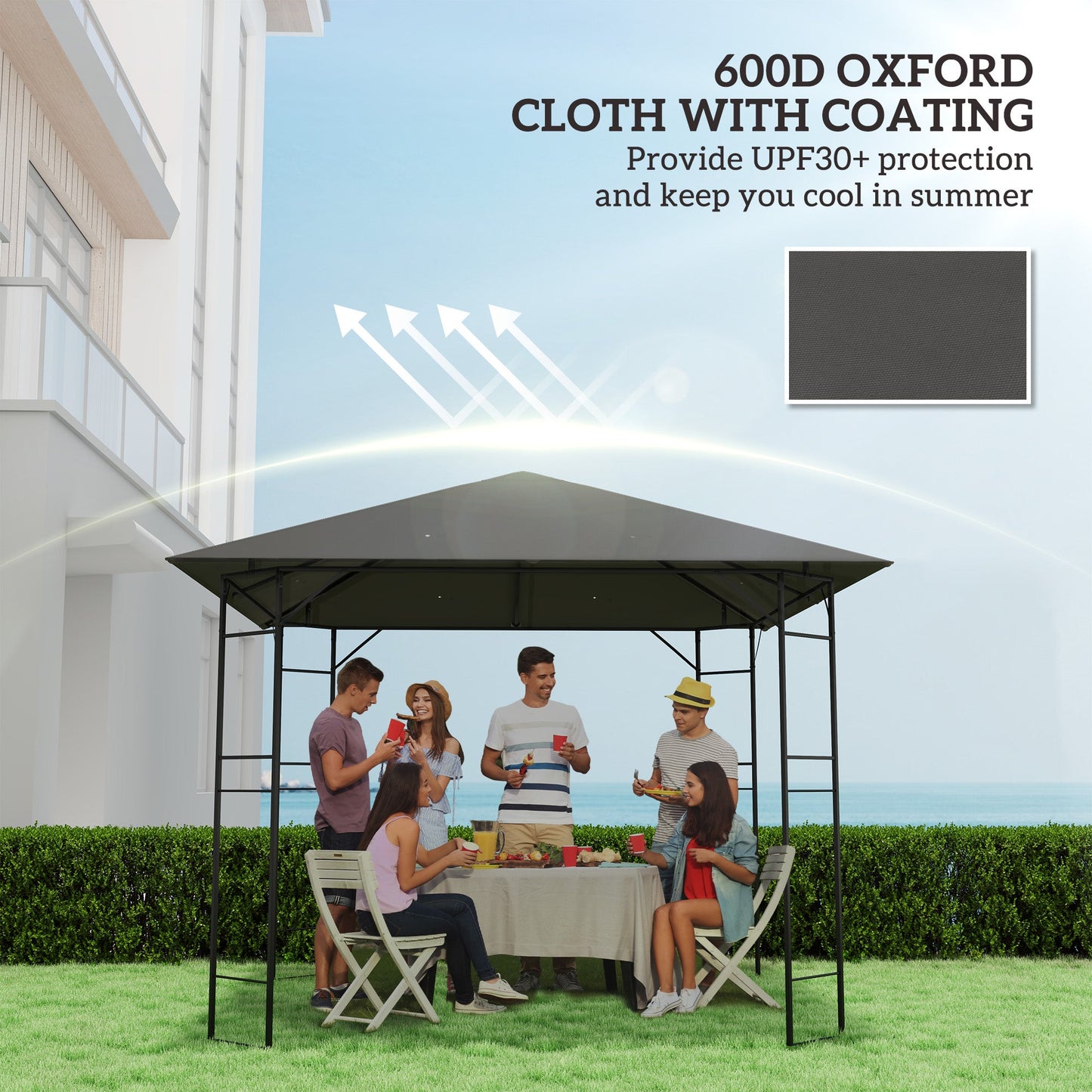 3 x 3(m) Gazebo Canopy Replacement Cover, Garden Gazebo Roof Replacement with Drain Holes, Water Resistant PVC Coating, 370g/㎡, UPF30+, TOP COVER ONLY, Grey