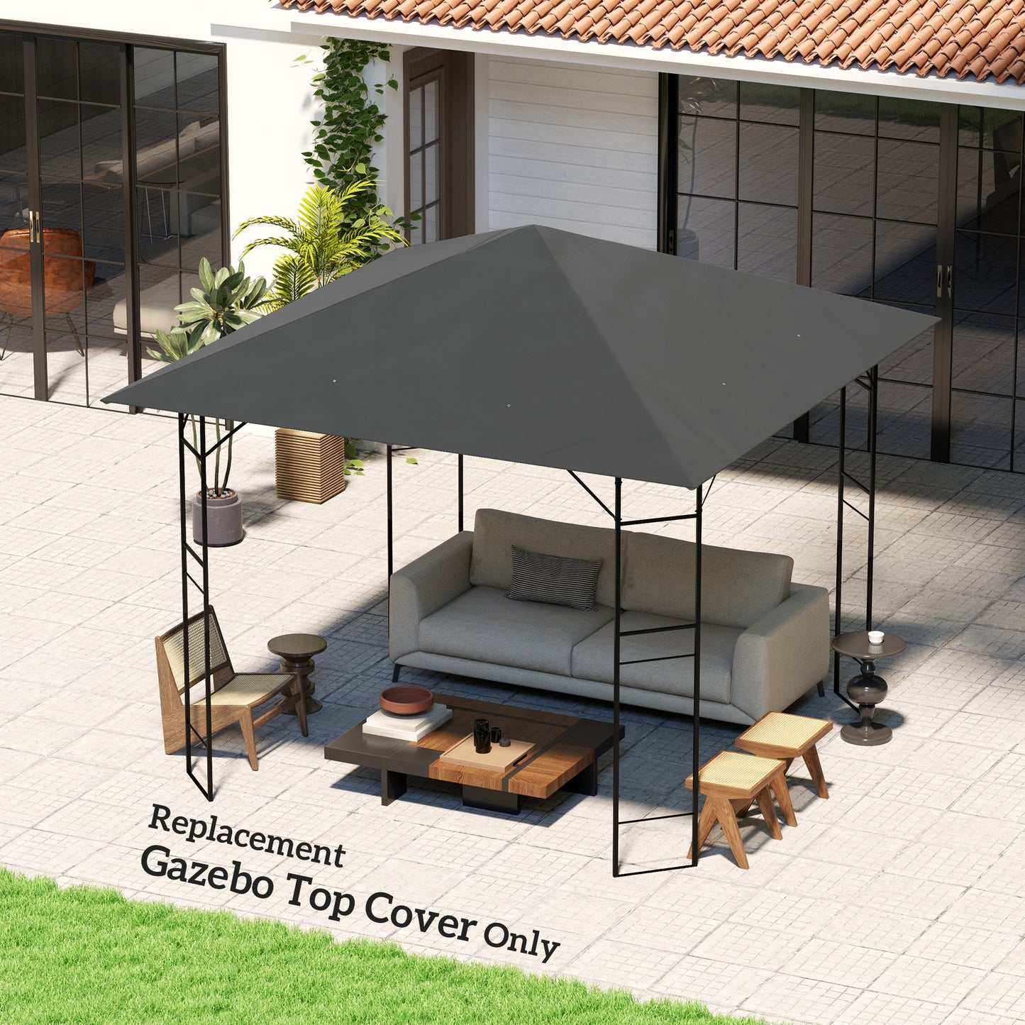 3 x 3(m) Gazebo Canopy Replacement Cover, Garden Gazebo Roof Replacement with Drain Holes, Water Resistant PVC Coating, 370g/㎡, UPF30+, TOP COVER ONLY, Grey