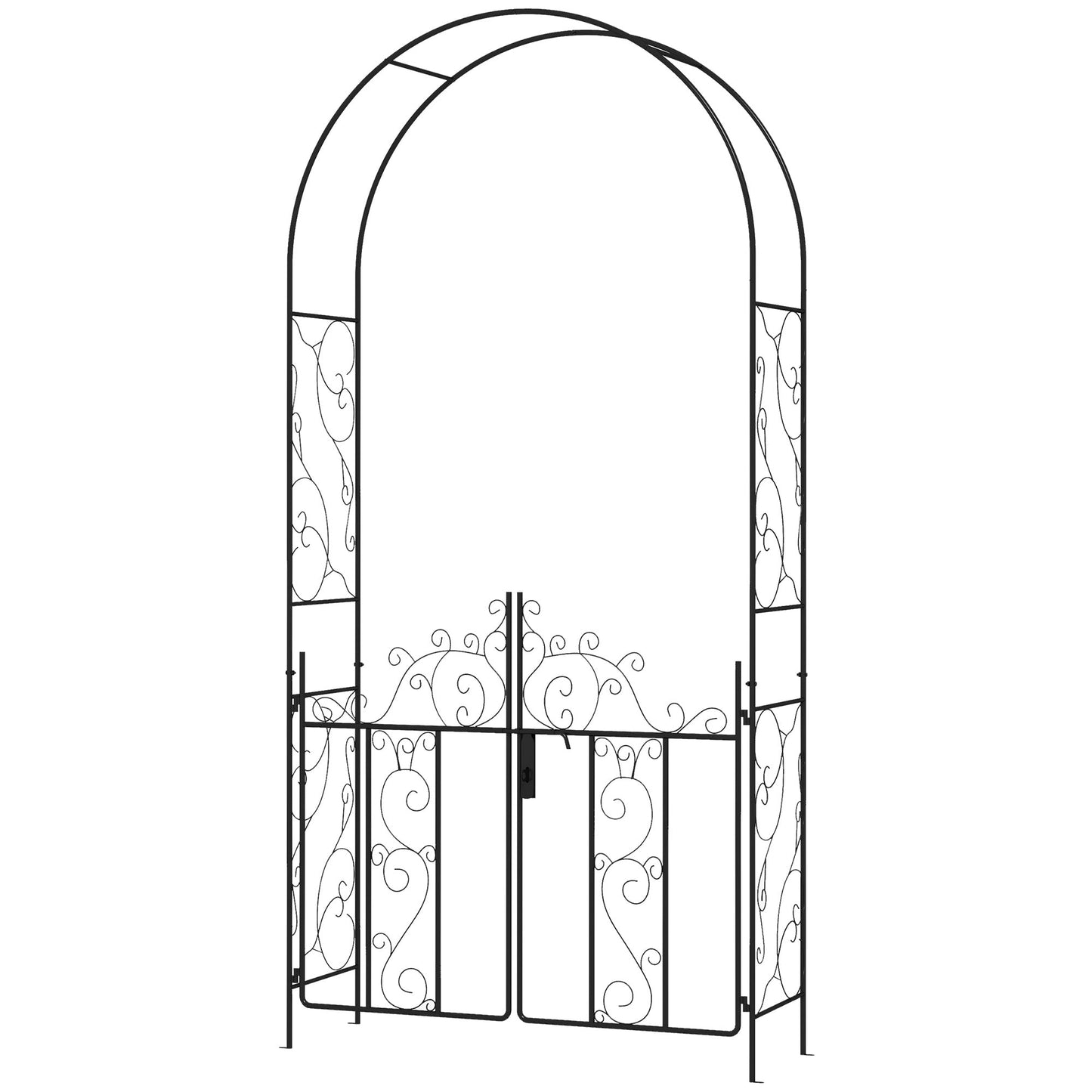 Outdoor Garden Arch with Double Gates, Metal Garden Arbor for Climbing Plants, Roses, Vines, Wedding Arch for Outdoor, 125L x 38W x 227H cm, Black