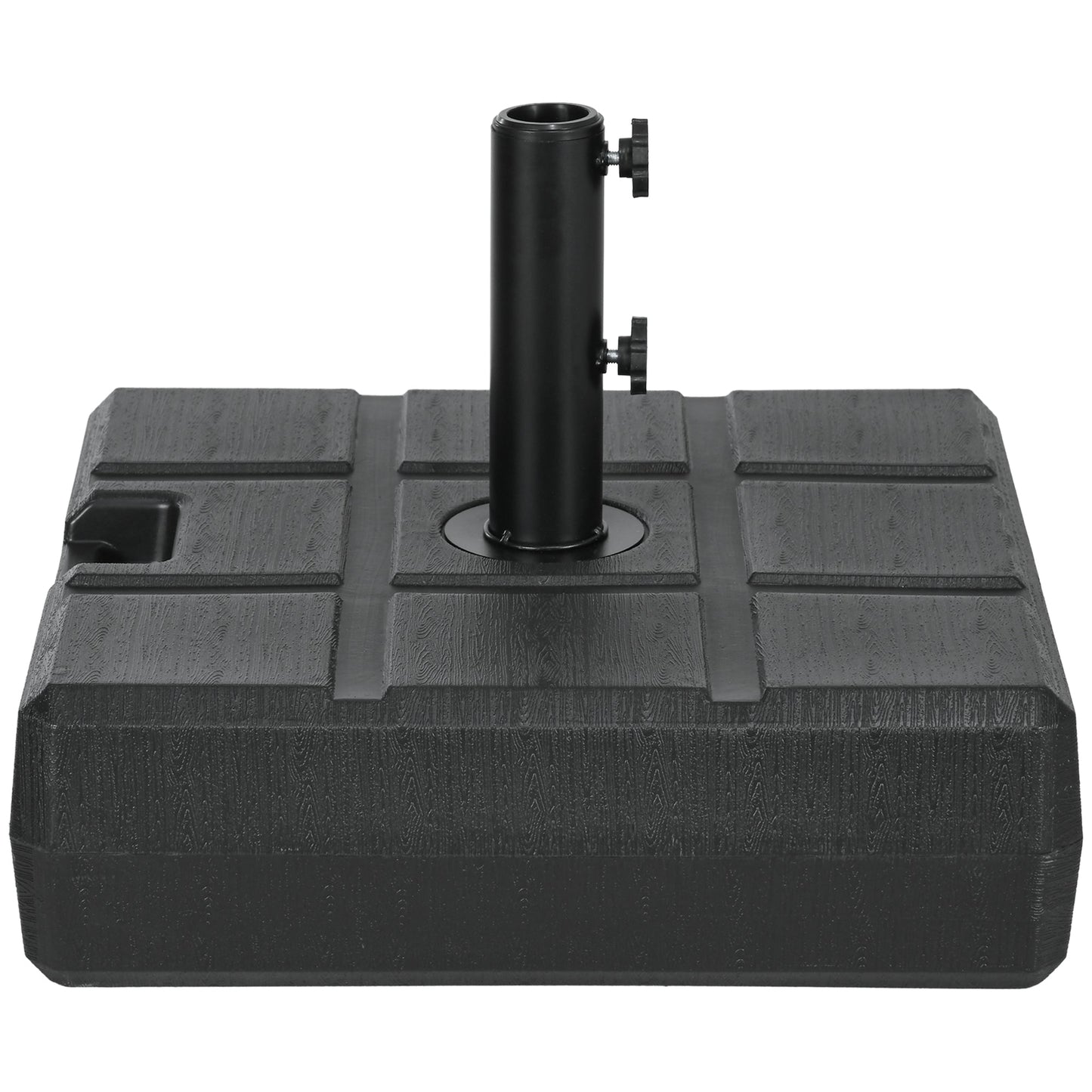 Garden Parasol Base with Wood Effect, 30kg Water or 40kg Sand Filled, Heavy Duty HDPE Umbrella Stand with Double Knob, Fillable Parasol Stand for 32mm, 38mm, 48mm Poles, Black