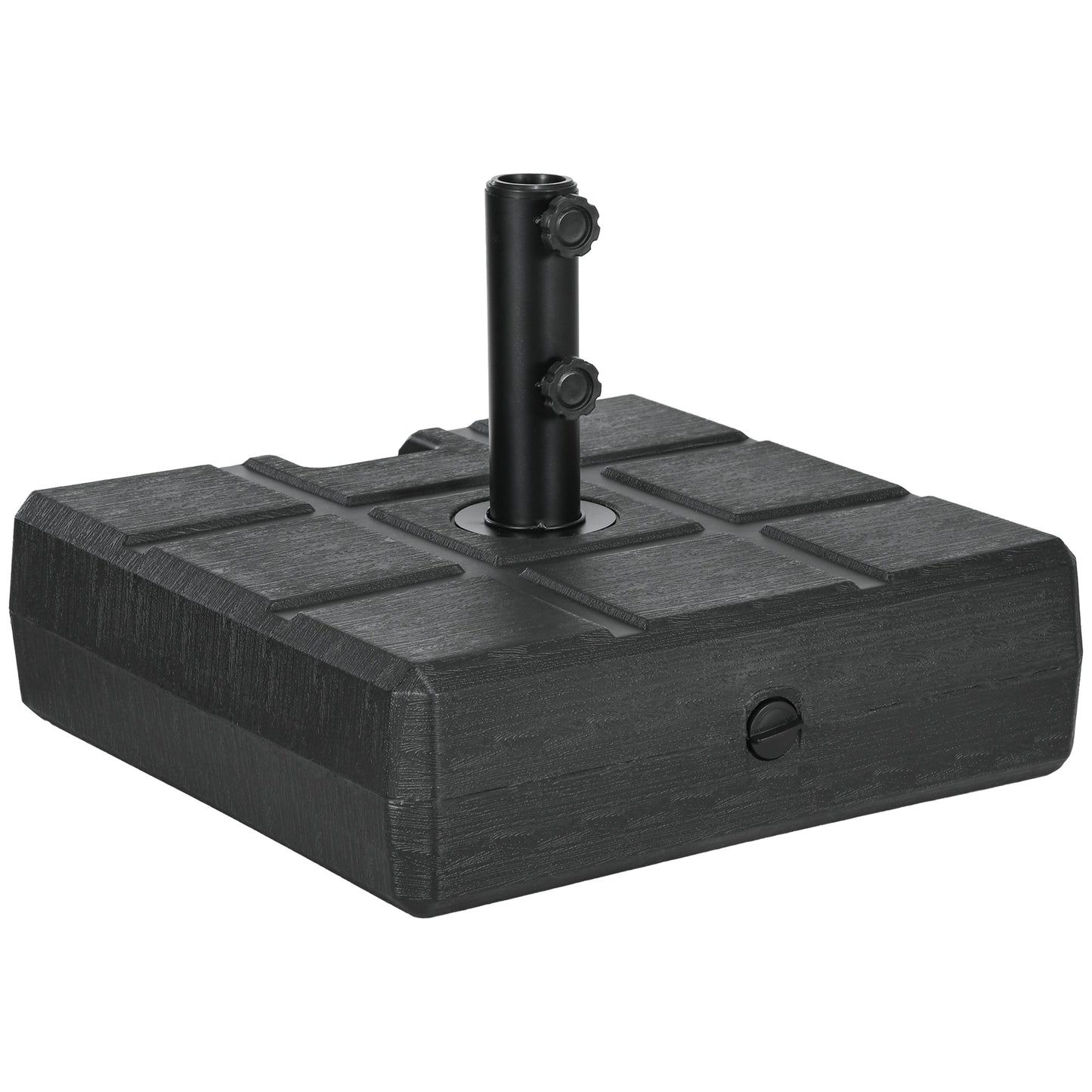 Garden Parasol Base with Wood Effect, 30kg Water or 40kg Sand Filled, Heavy Duty HDPE Umbrella Stand with Double Knob, Fillable Parasol Stand for 32mm, 38mm, 48mm Poles, Black