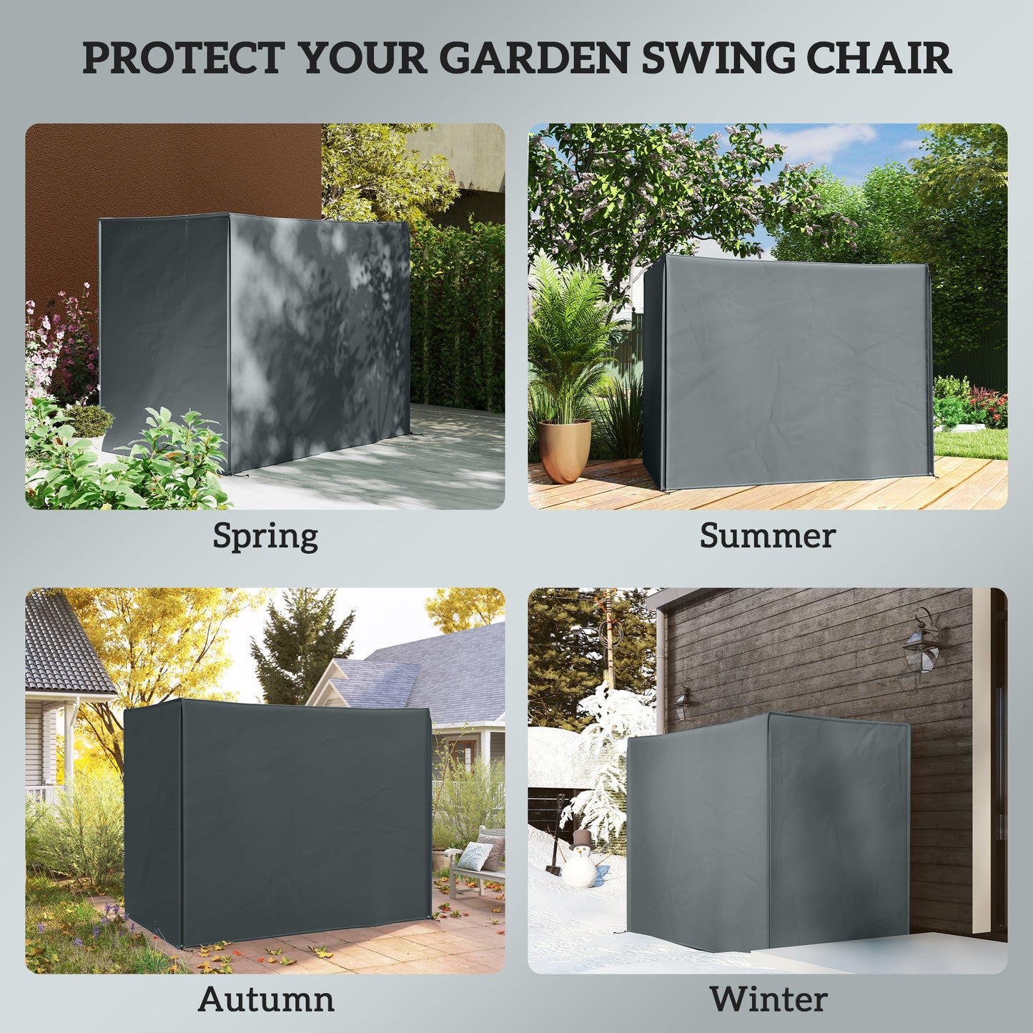 3 Seater Garden Swing Cover, Waterproof Swing Chair Cover, Windproof and Anti-UV 420D Outdoor Swing Bench Cover with Zip, 220 x 125 x 172cm, Grey