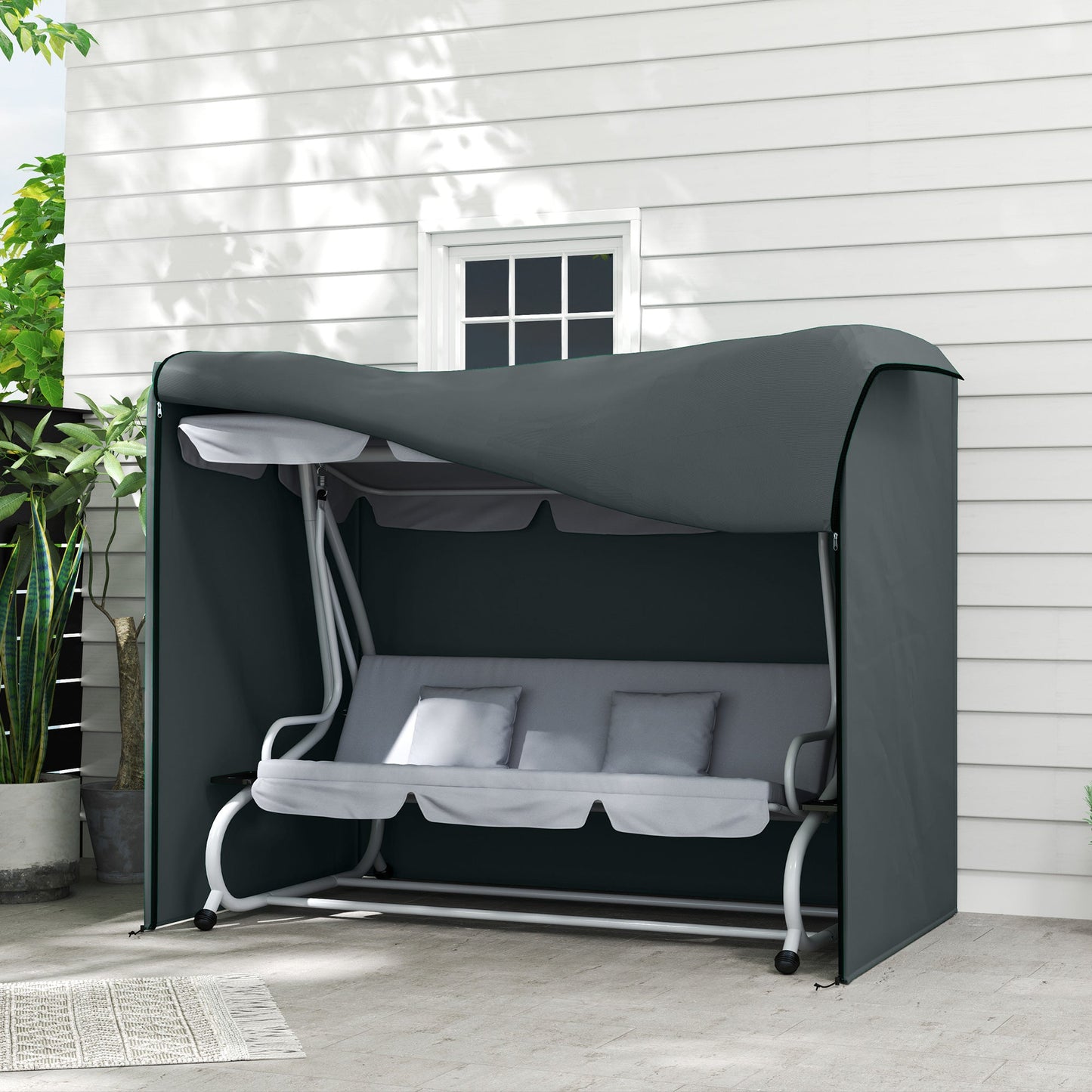 3 Seater Garden Swing Cover, Waterproof Swing Chair Cover, Windproof and Anti-UV 420D Outdoor Swing Bench Cover with Zip, 220 x 125 x 172cm, Grey