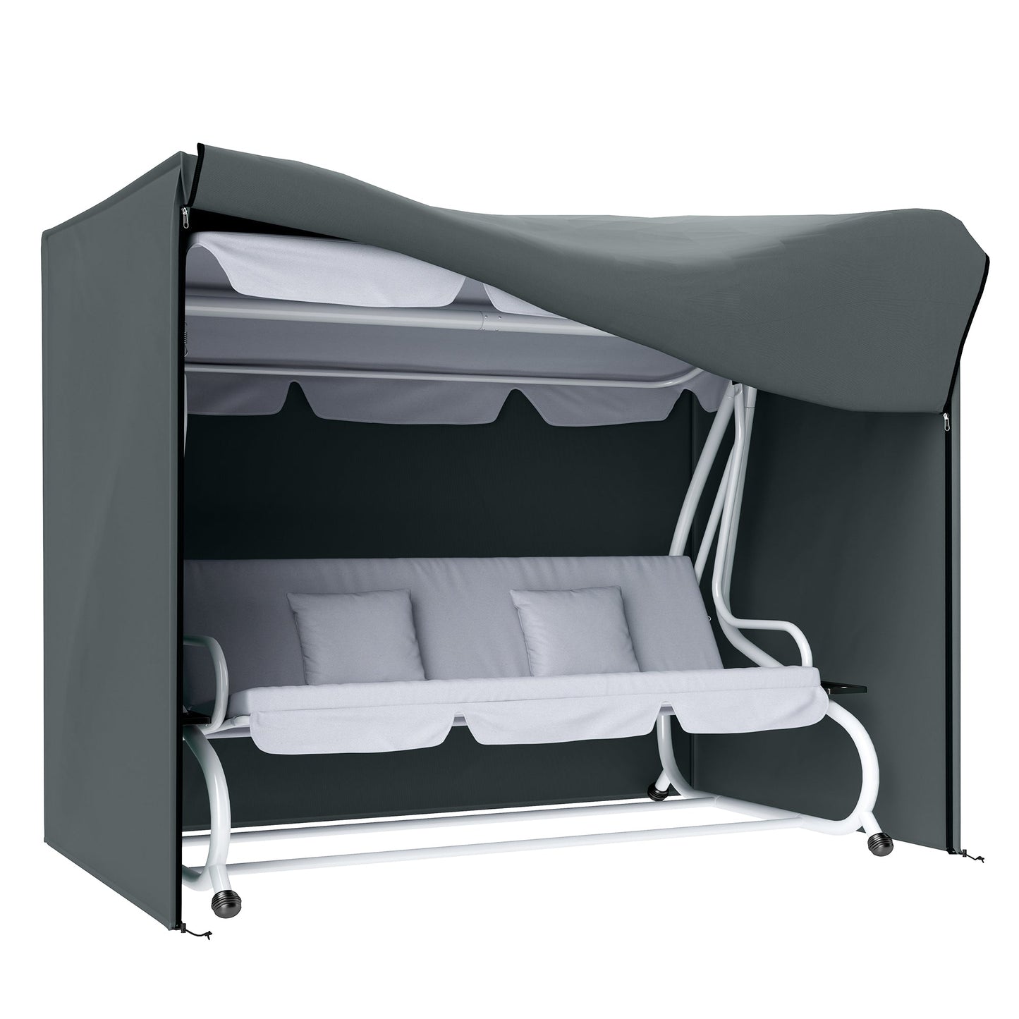 3 Seater Garden Swing Cover, Waterproof Swing Chair Cover, Windproof and Anti-UV 420D Outdoor Swing Bench Cover with Zip, 220 x 125 x 172cm, Grey