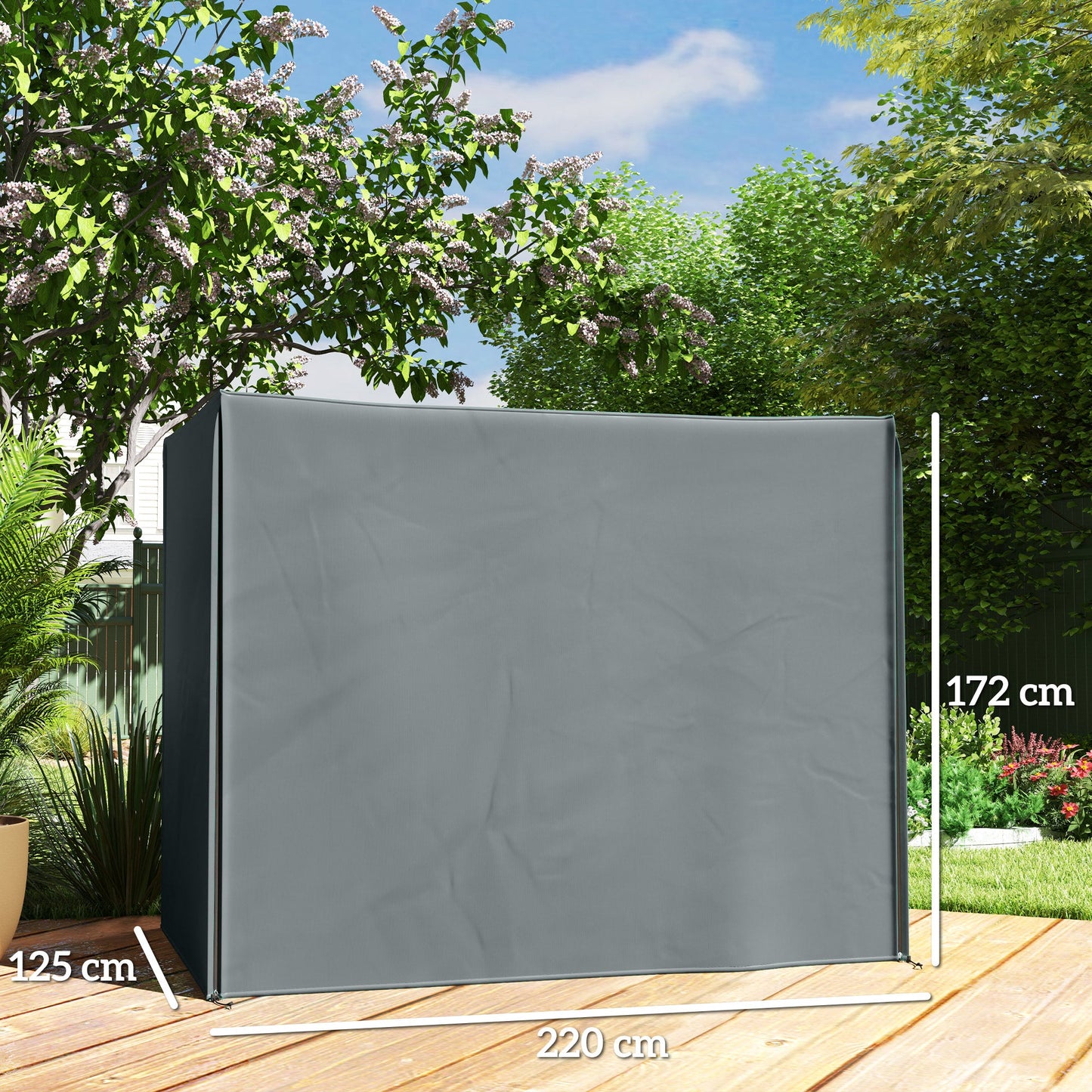 3 Seater Garden Swing Cover, Waterproof Swing Chair Cover, Windproof and Anti-UV 420D Outdoor Swing Bench Cover with Zip, 220 x 125 x 172cm, Grey