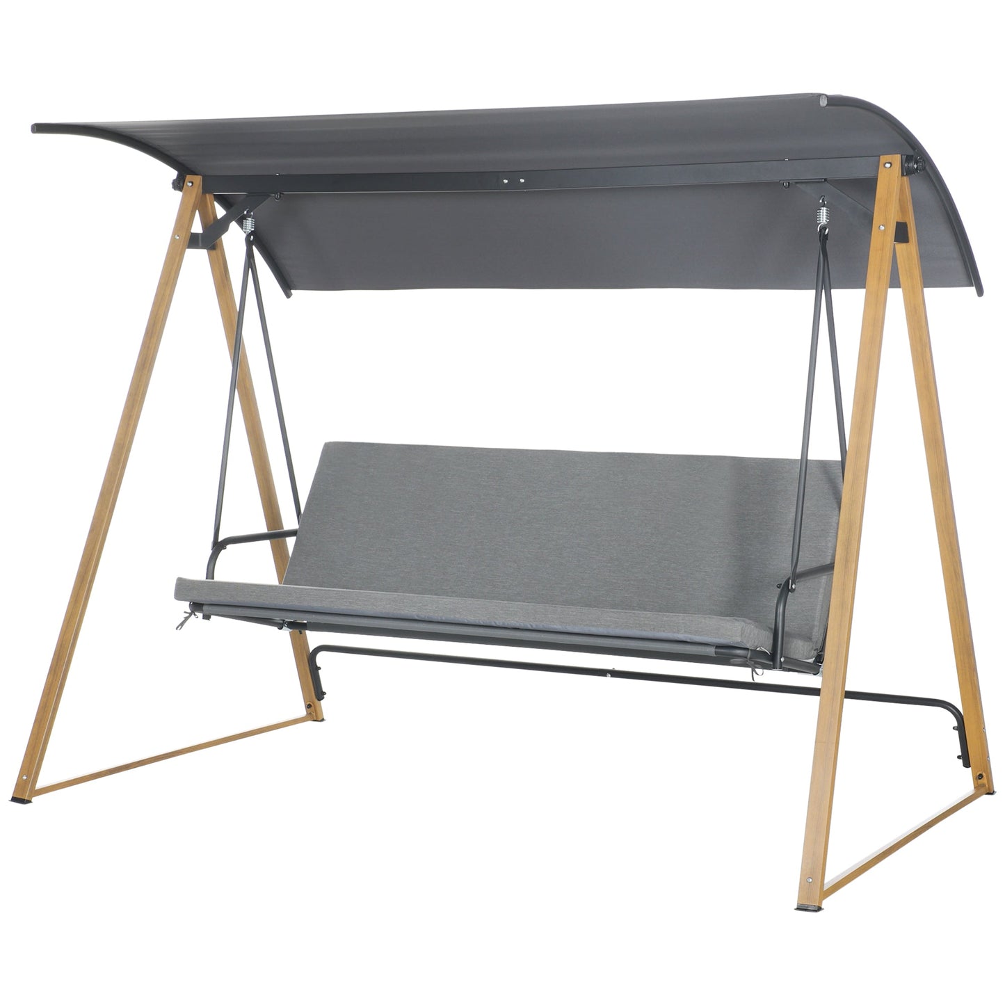 3 Seater Swing Chair, Garden Swing Bench with Adjustable Canopy, Cushioned Seat and Weather Resistant Steel Frame for Patio, Yard