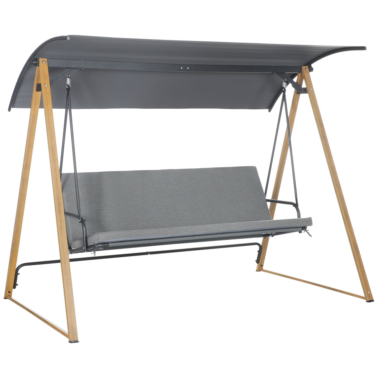 3 Seater Swing Chair, Garden Swing Bench with Adjustable Canopy, Cushioned Seat and Weather Resistant Steel Frame for Patio, Yard