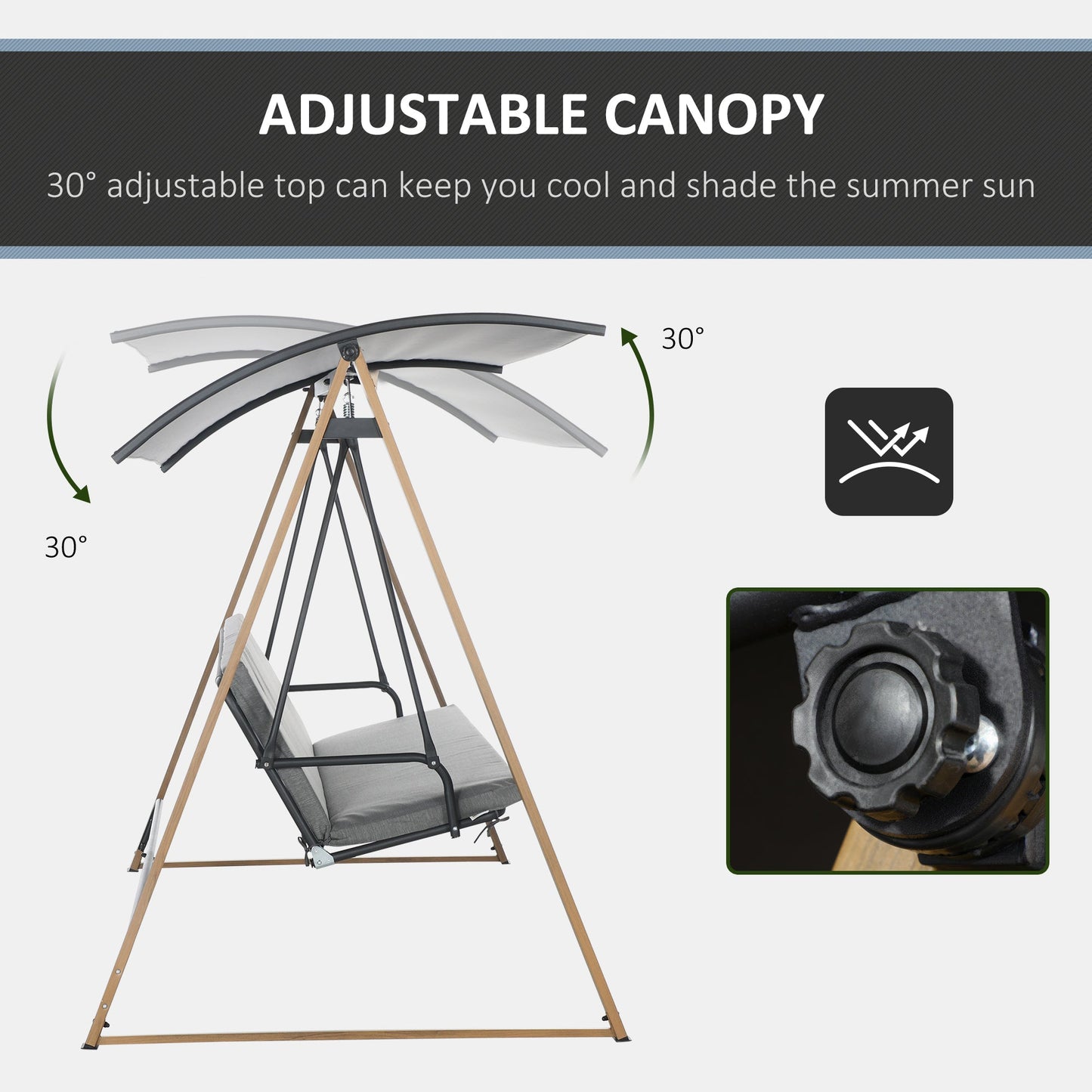 3 Seater Swing Chair, Garden Swing Bench with Adjustable Canopy, Cushioned Seat and Weather Resistant Steel Frame for Patio, Yard