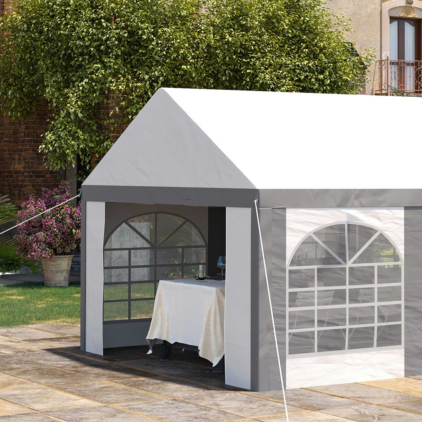 6 x 4m Galvanised Party Tent, Marquee Gazebo with Sides, Six Windows and Double Doors, for Parties, Wedding and Events