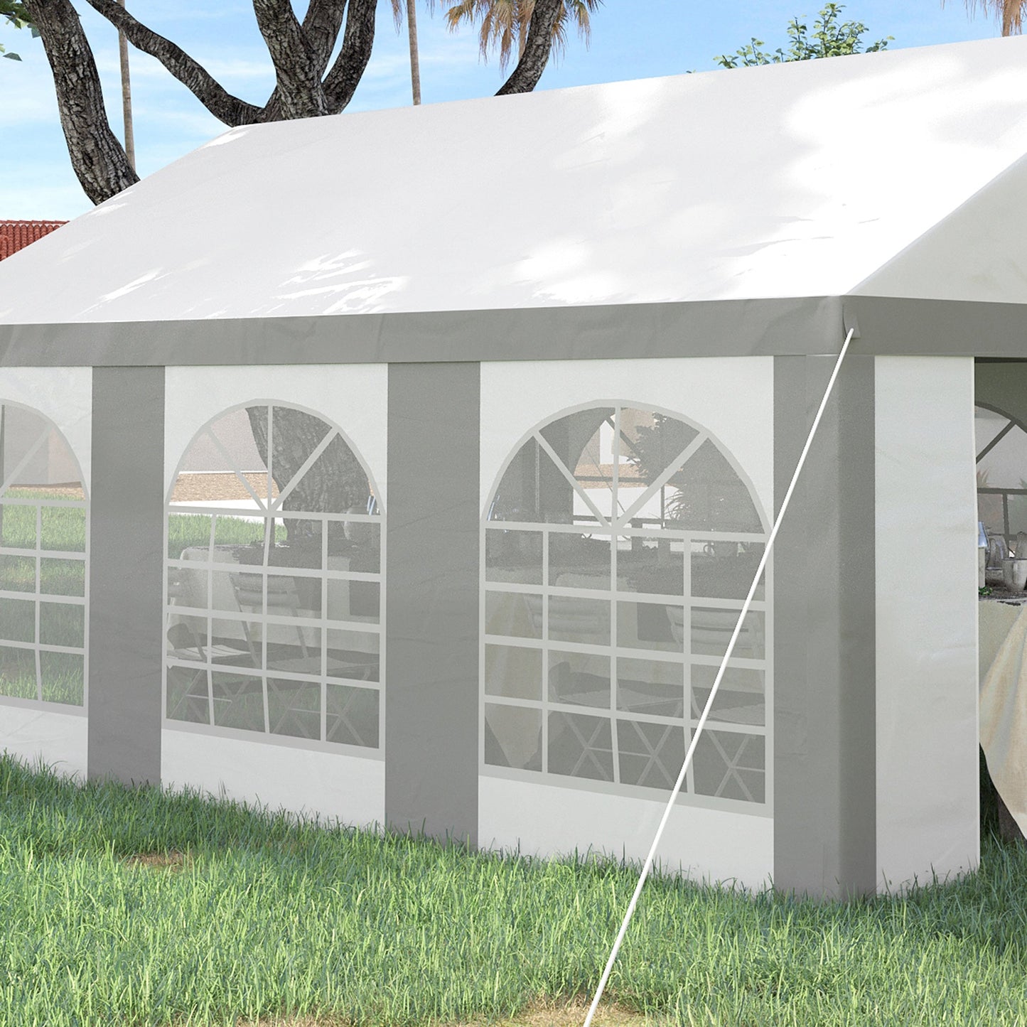 6 x 4m Galvanised Party Tent, Marquee Gazebo with Sides, Six Windows and Double Doors, for Parties, Wedding and Events
