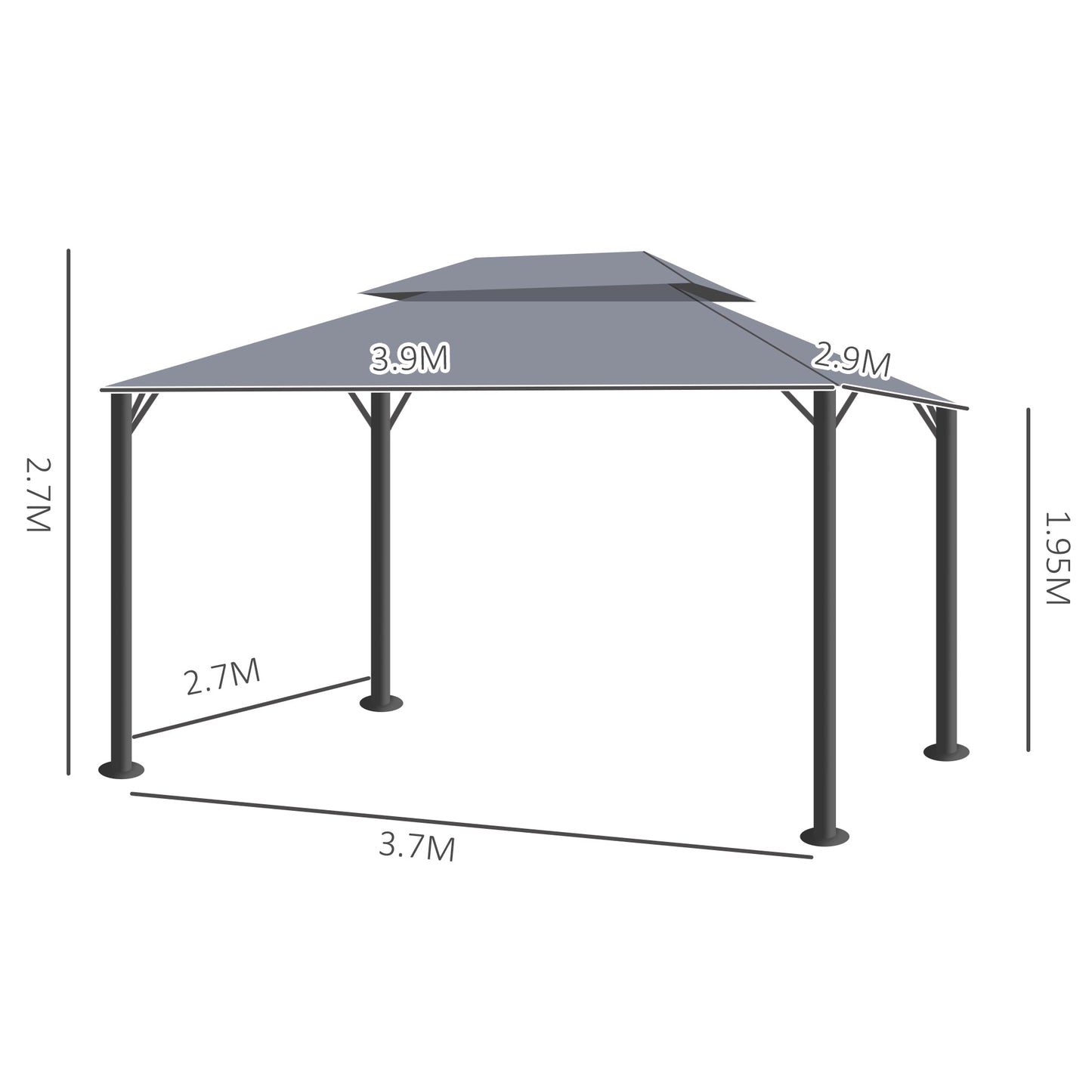 3 x 4m Aluminium Garden Gazebo, Marquee Canopy Shelter Pavilion Party Tent with Nets and Curtains for Garden and Deck, Dark Grey