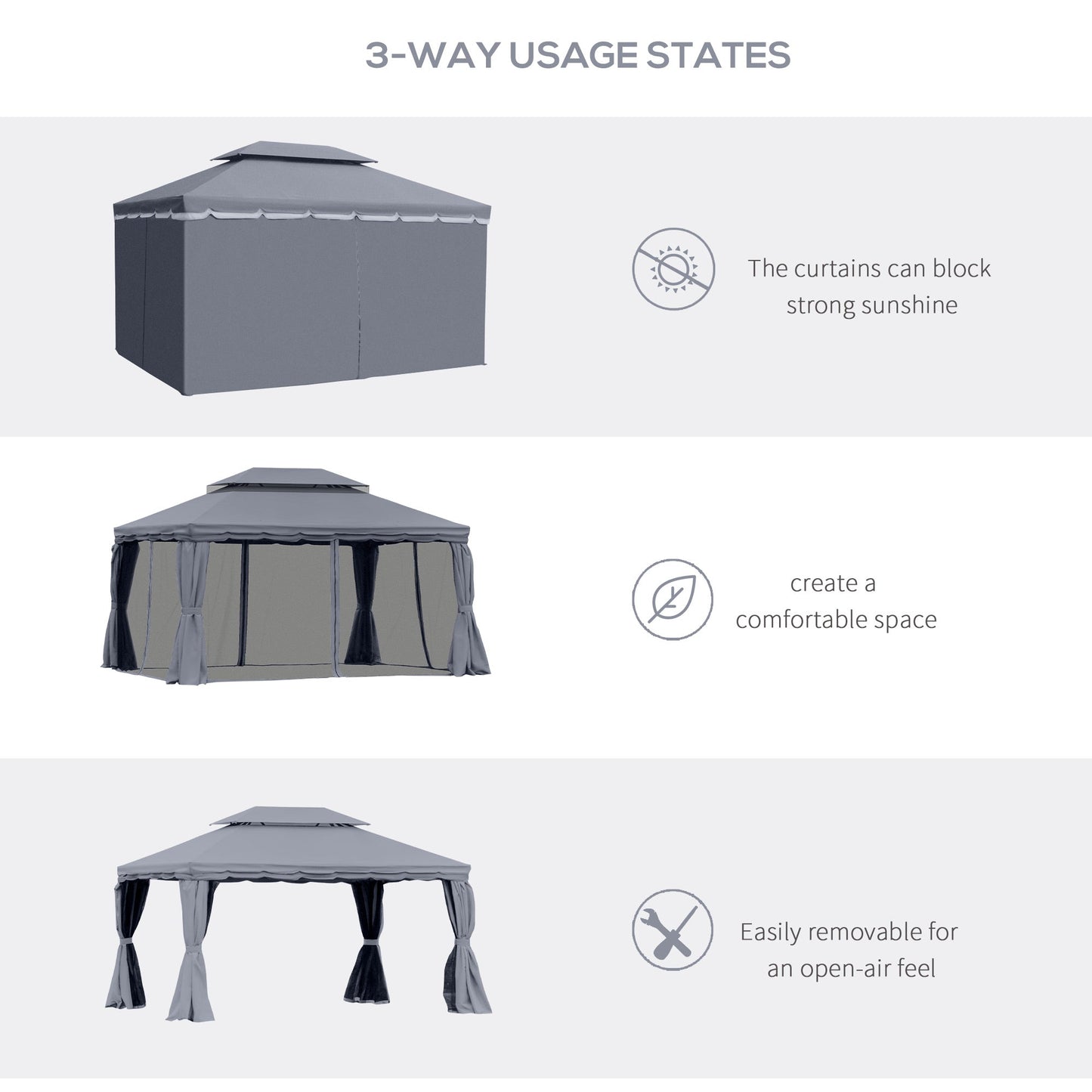 3 x 4m Aluminium Garden Gazebo, Marquee Canopy Shelter Pavilion Party Tent with Nets and Curtains for Garden and Deck, Dark Grey