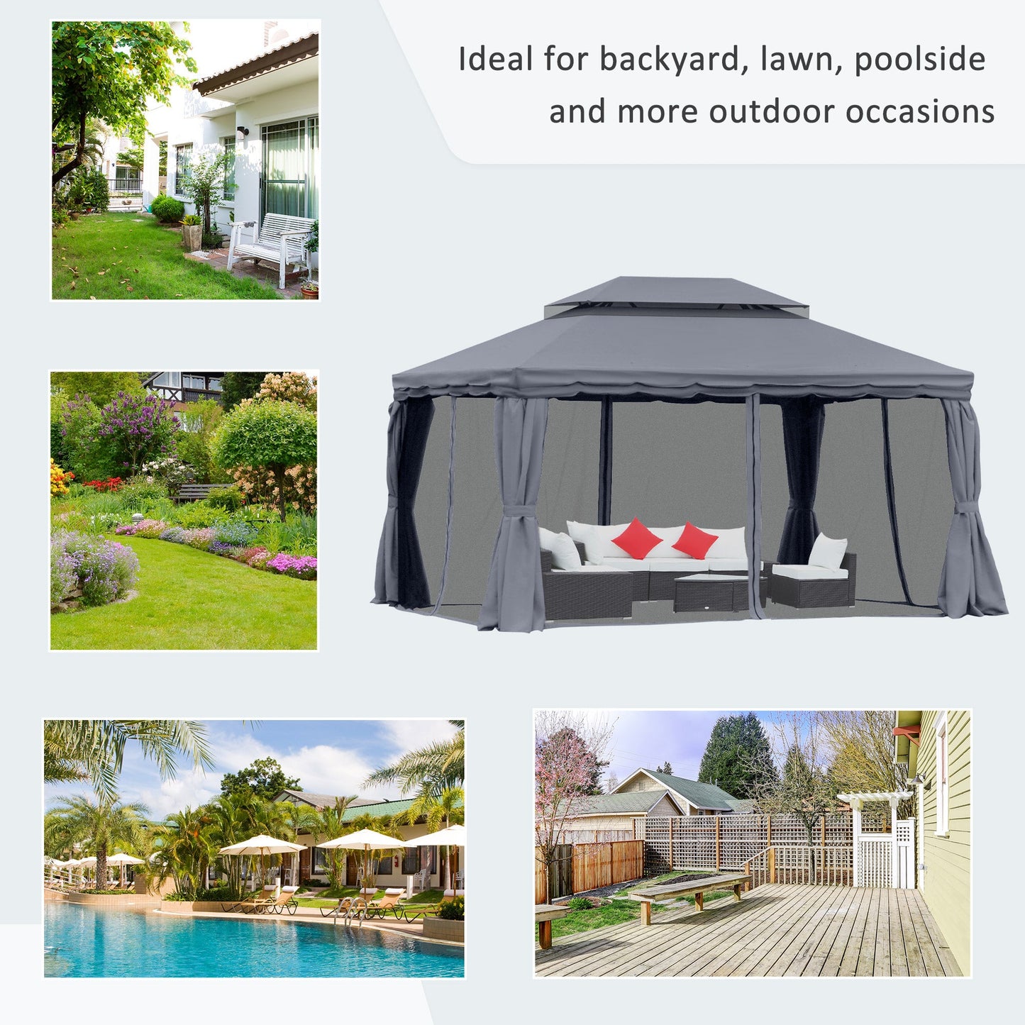 3 x 4m Aluminium Garden Gazebo, Marquee Canopy Shelter Pavilion Party Tent with Nets and Curtains for Garden and Deck, Dark Grey