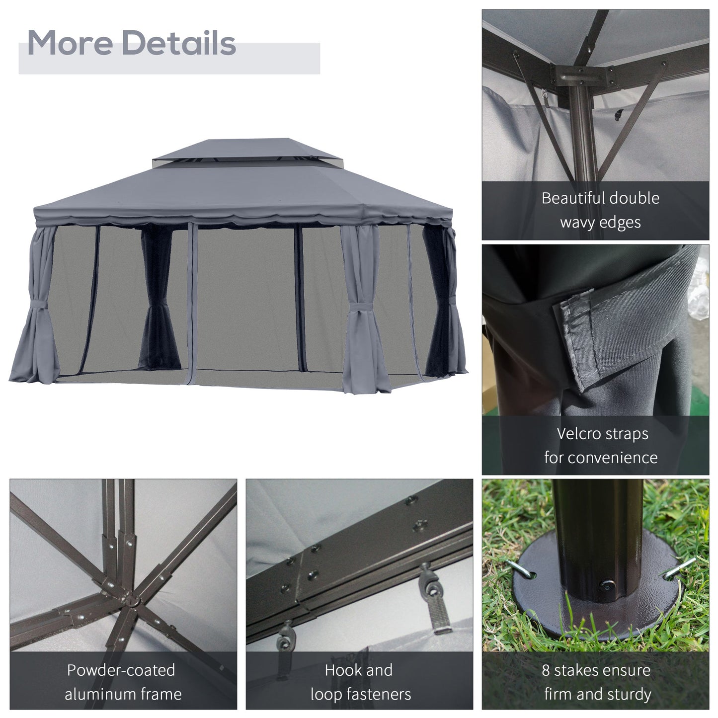 3 x 4m Aluminium Garden Gazebo, Marquee Canopy Shelter Pavilion Party Tent with Nets and Curtains for Garden and Deck, Dark Grey