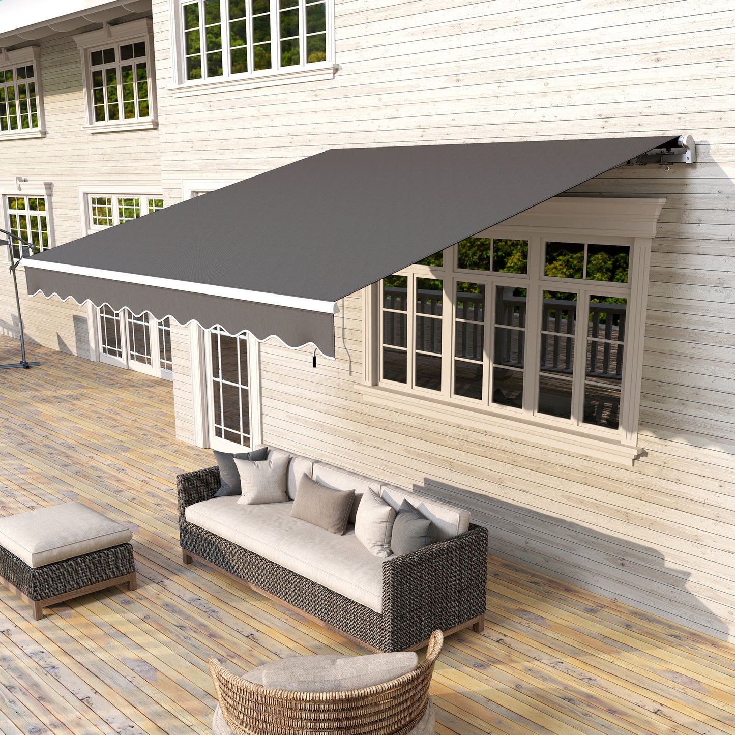 3 x 2.5m Garden Patio Manual Awning, Retractable Canopy Sun Shade Shelter with Fittings and Crank Handle, Dark Grey