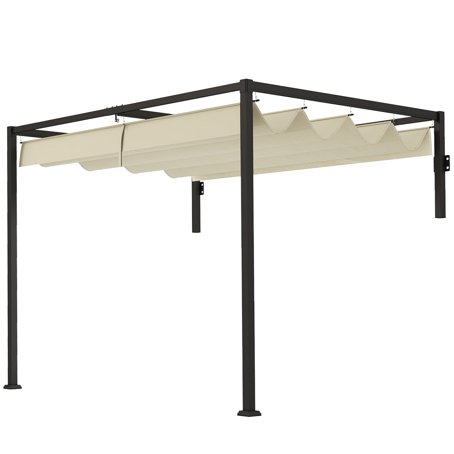 2 x 3(m) Lean To Pergola with Retractable Roof, Wall Mounted Garden Gazebo Outdoor Sun Shade Shelter for Patio, Khaki