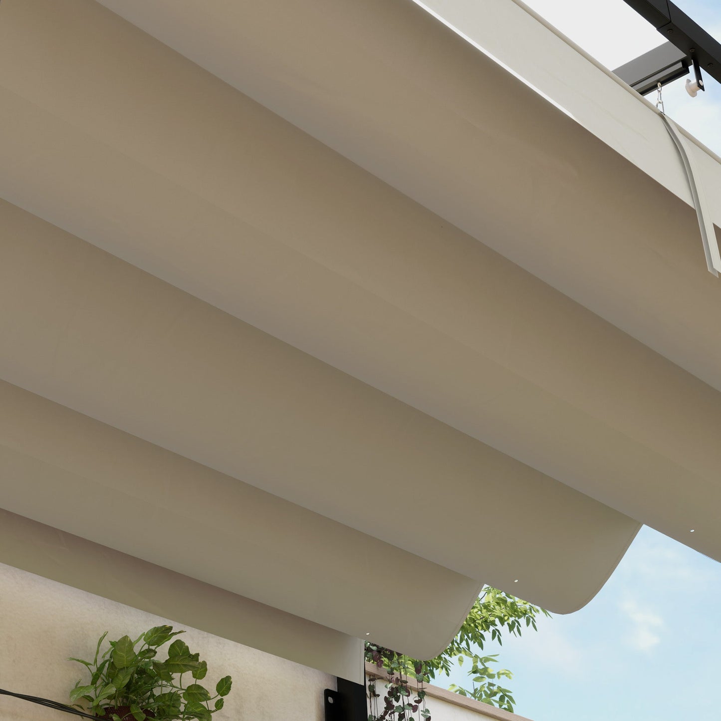 2 x 3(m) Lean To Pergola with Retractable Roof, Wall Mounted Garden Gazebo Outdoor Sun Shade Shelter for Patio, Khaki