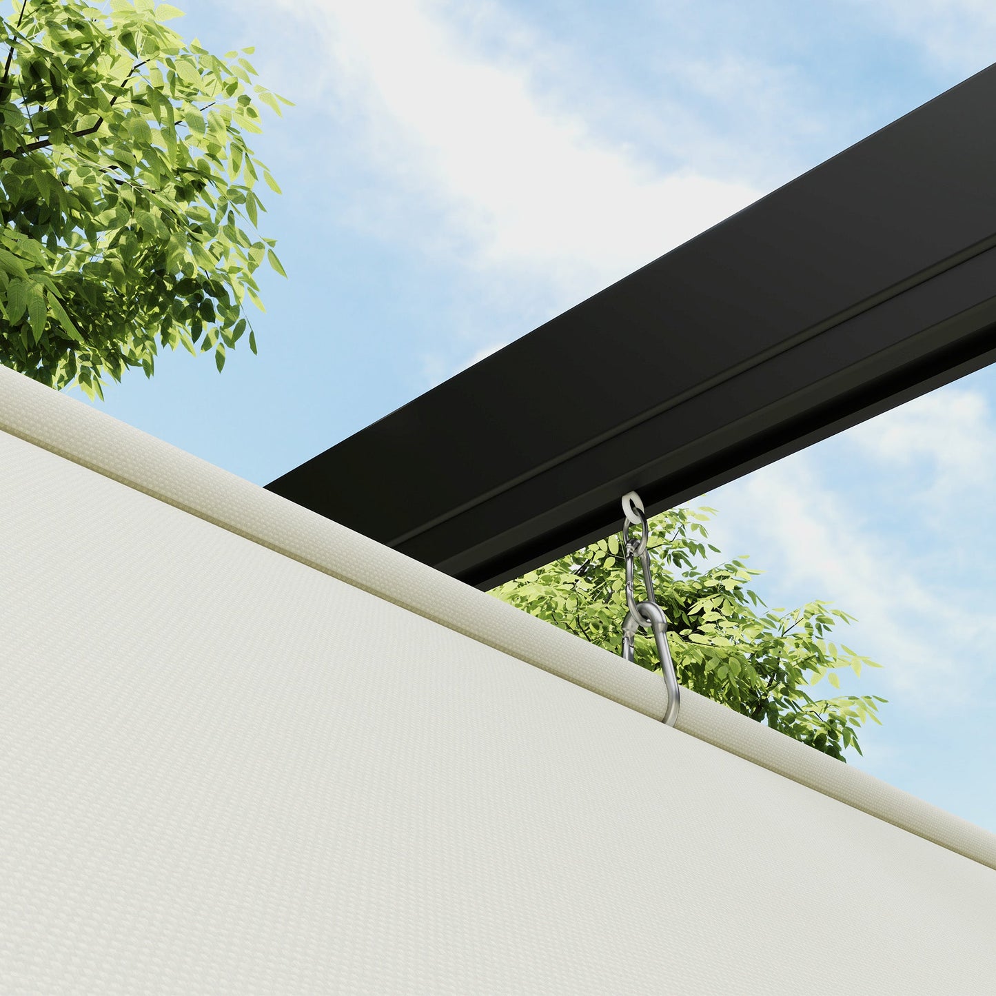 2 x 3(m) Lean To Pergola with Retractable Roof, Wall Mounted Garden Gazebo Outdoor Sun Shade Shelter for Patio, Khaki