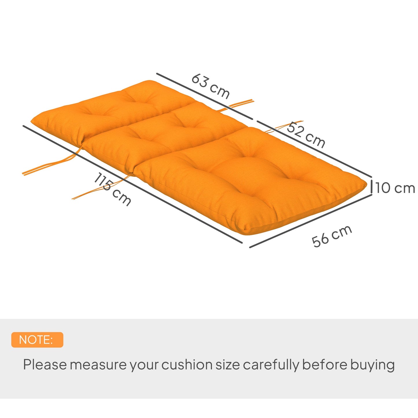 Tufted Adirondack Chair Cushion, Thick Garden Seat Cushion Pad with Backrest, Rocking Chair Cushion with Ties for Outdoor and Indoor Use, Orange