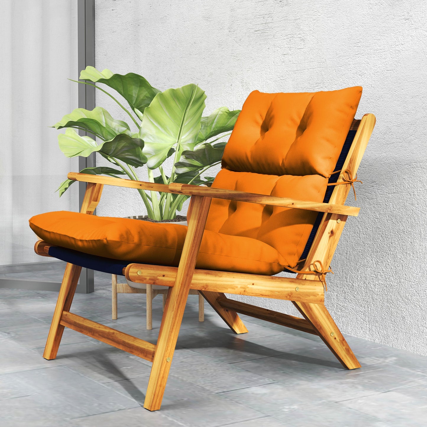 Tufted Adirondack Chair Cushion, Thick Garden Seat Cushion Pad with Backrest, Rocking Chair Cushion with Ties for Outdoor and Indoor Use, Orange