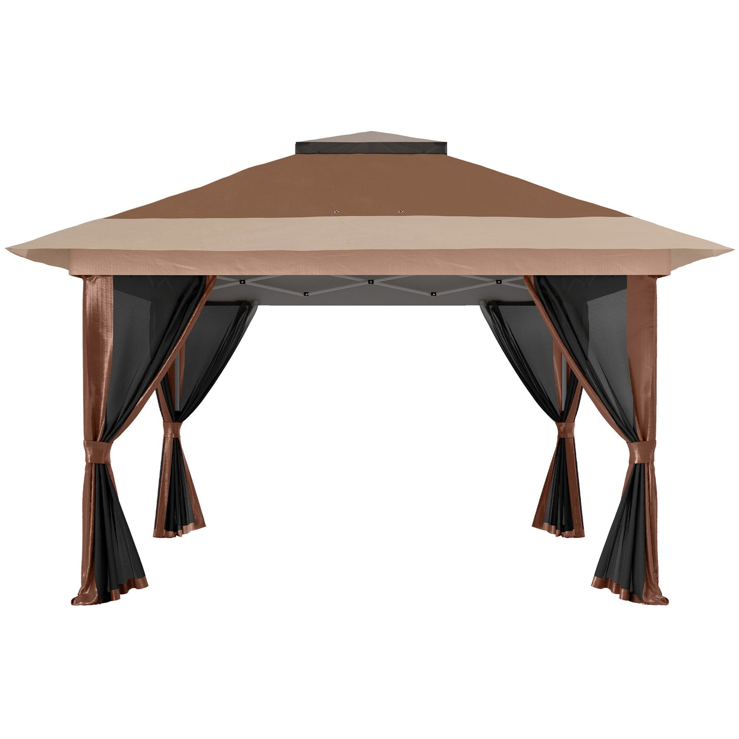 3.6 x 3.6m Pop Up Gazebo with Mesh Sides, UPF50+ Height Adjustable Party Tent Instant Event Shelter with Wheeled Carry Bag and Sand Bags for Garden, Patio, Brown