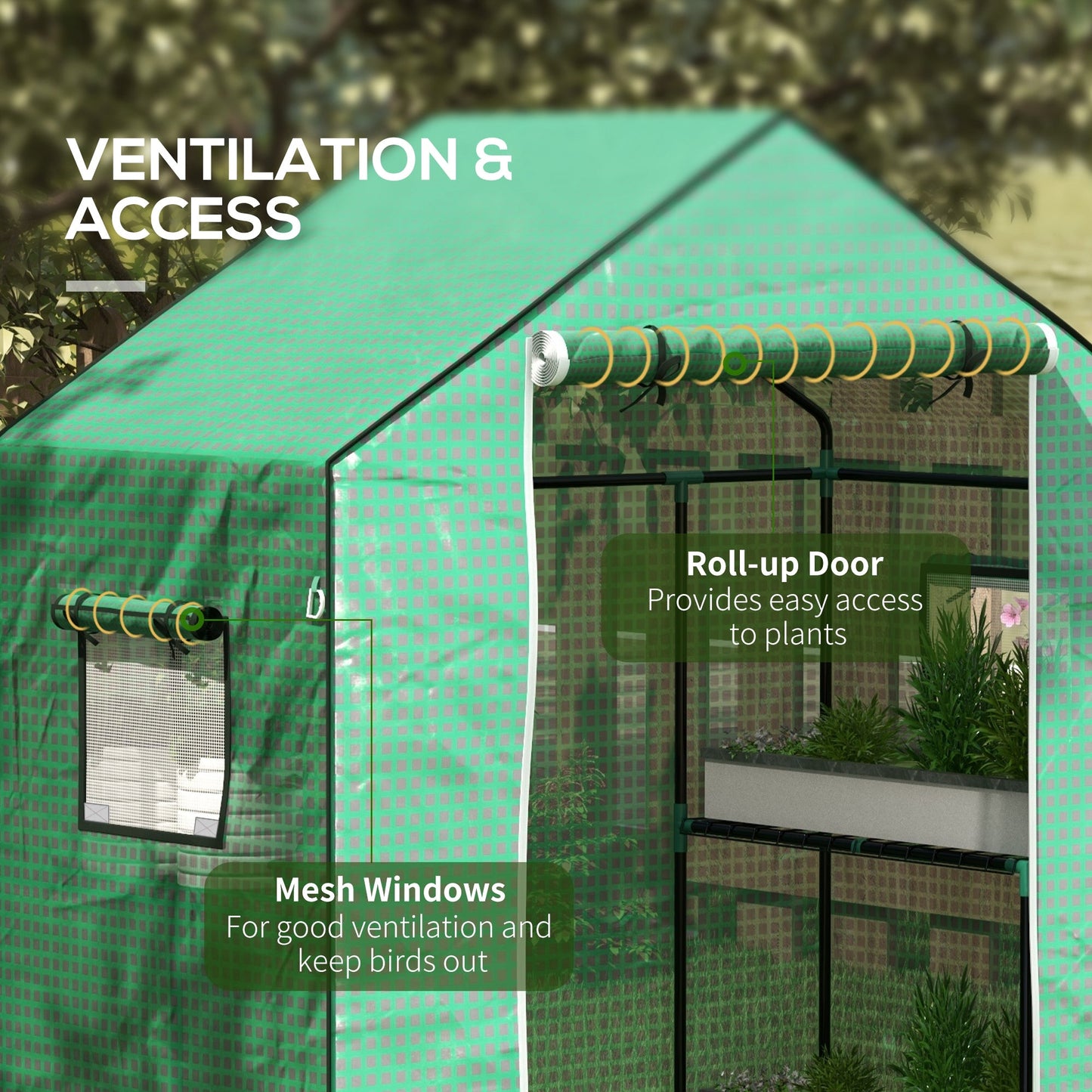Walk-in Greenhouse Cover Replacement with Roll-up Door and Mesh Windows, Reinforced PE Hot House Cover, COVER ONLY, 140 x 73 x 190cm, Green