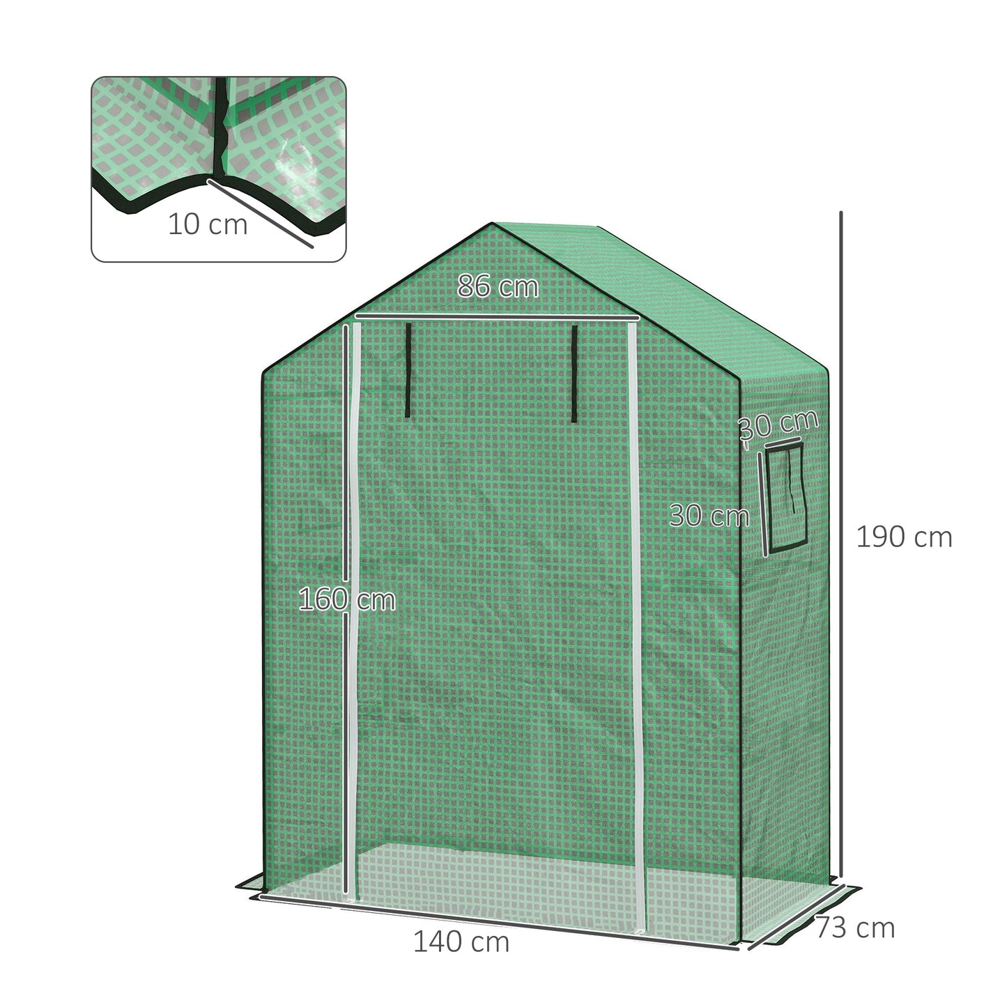 Walk-in Greenhouse Cover Replacement with Roll-up Door and Mesh Windows, Reinforced PE Hot House Cover, COVER ONLY, 140 x 73 x 190cm, Green