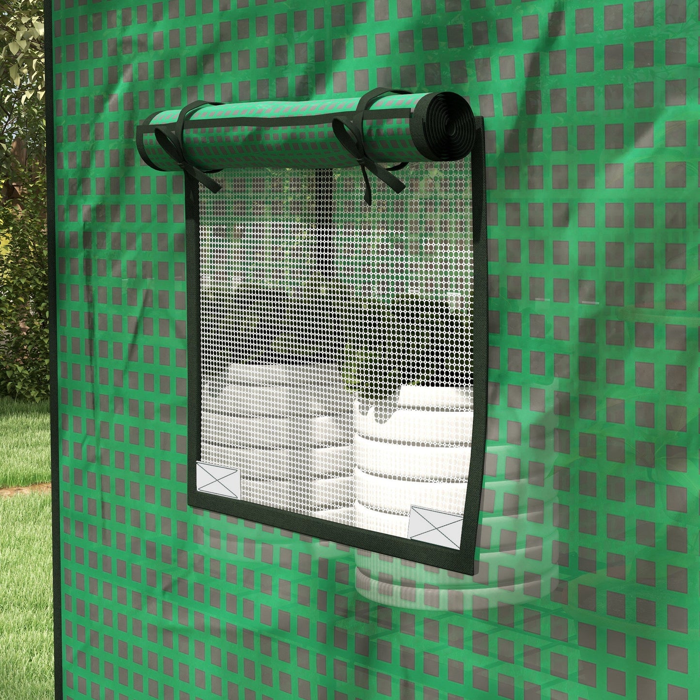 Walk-in Greenhouse Cover Replacement with Roll-up Door and Mesh Windows, Reinforced PE Hot House Cover, COVER ONLY, 140 x 73 x 190cm, Green