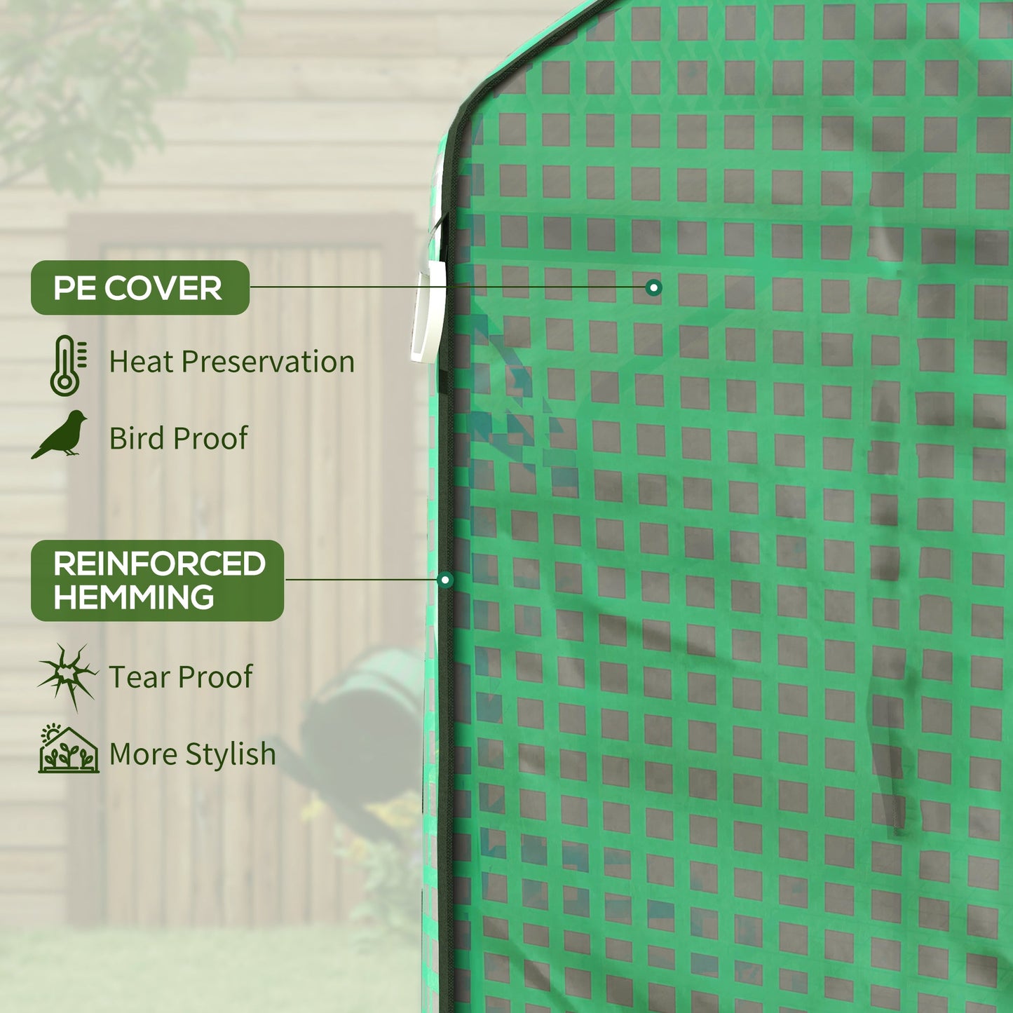 Walk-in Greenhouse Cover Replacement with Roll-up Door and Mesh Windows, Reinforced PE Hot House Cover, COVER ONLY, 140 x 73 x 190cm, Green