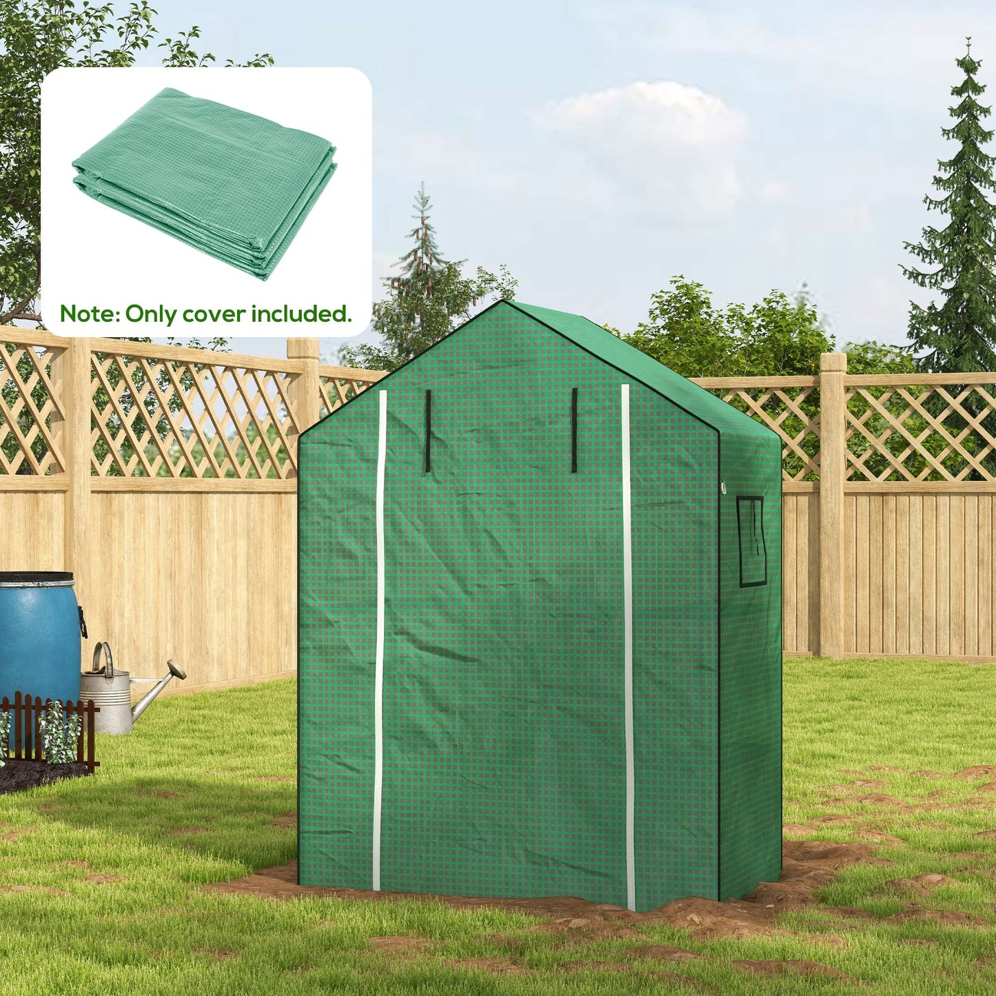 Walk-in Greenhouse Cover Replacement with Roll-up Door and Mesh Windows, Reinforced PE Hot House Cover, COVER ONLY, 140 x 73 x 190cm, Green