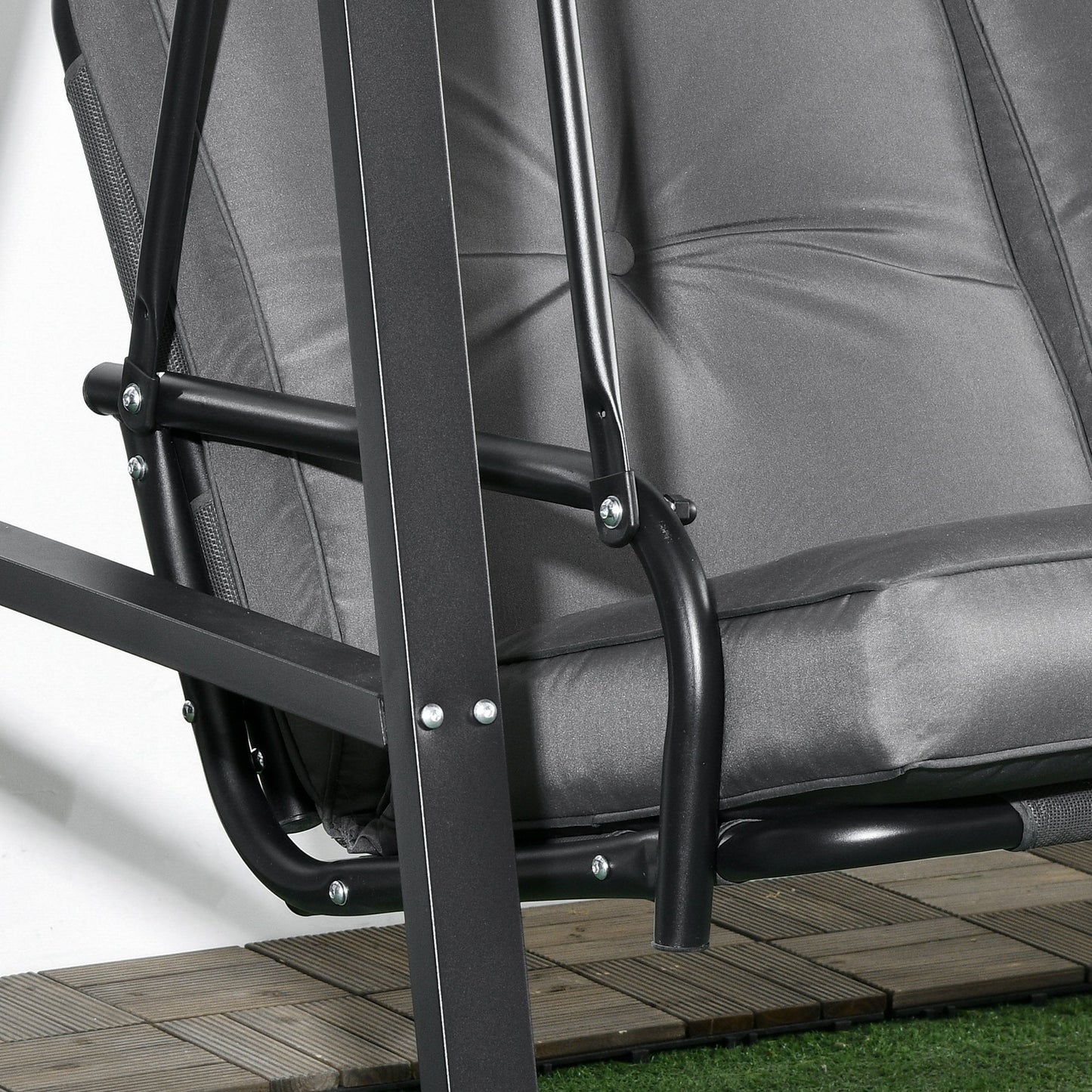 2 Seater Garden Swing Chair with Adjustable Tilting Canopy, Outdoor Hammock Bench with Steel Frame for Patio, Dark Grey