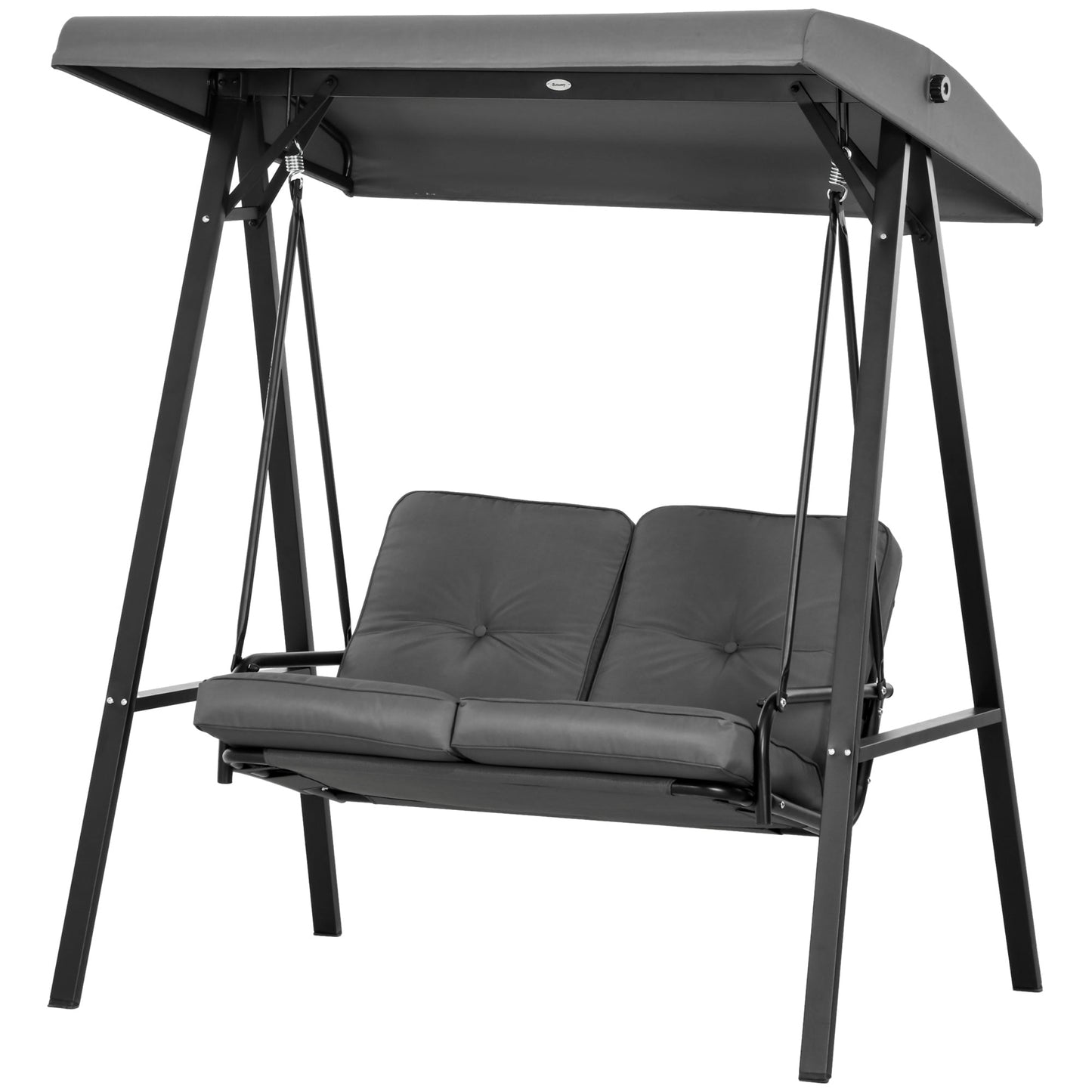 2 Seater Garden Swing Chair with Adjustable Tilting Canopy, Outdoor Hammock Bench with Steel Frame for Patio, Dark Grey